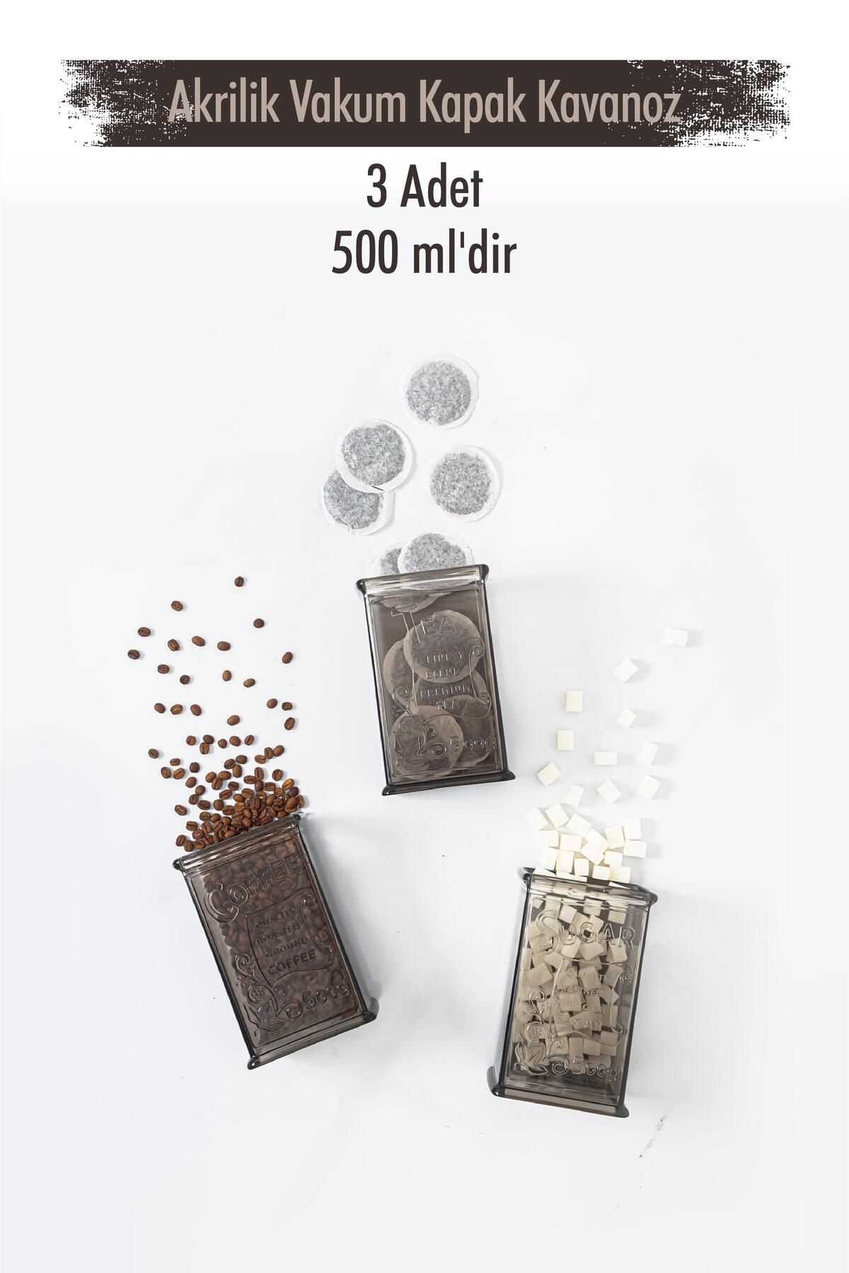Mu Art Ahşap Akrilik Füme Şeker Kahve Çay Kavanozu 500 Ml (Vakum Kapak )
