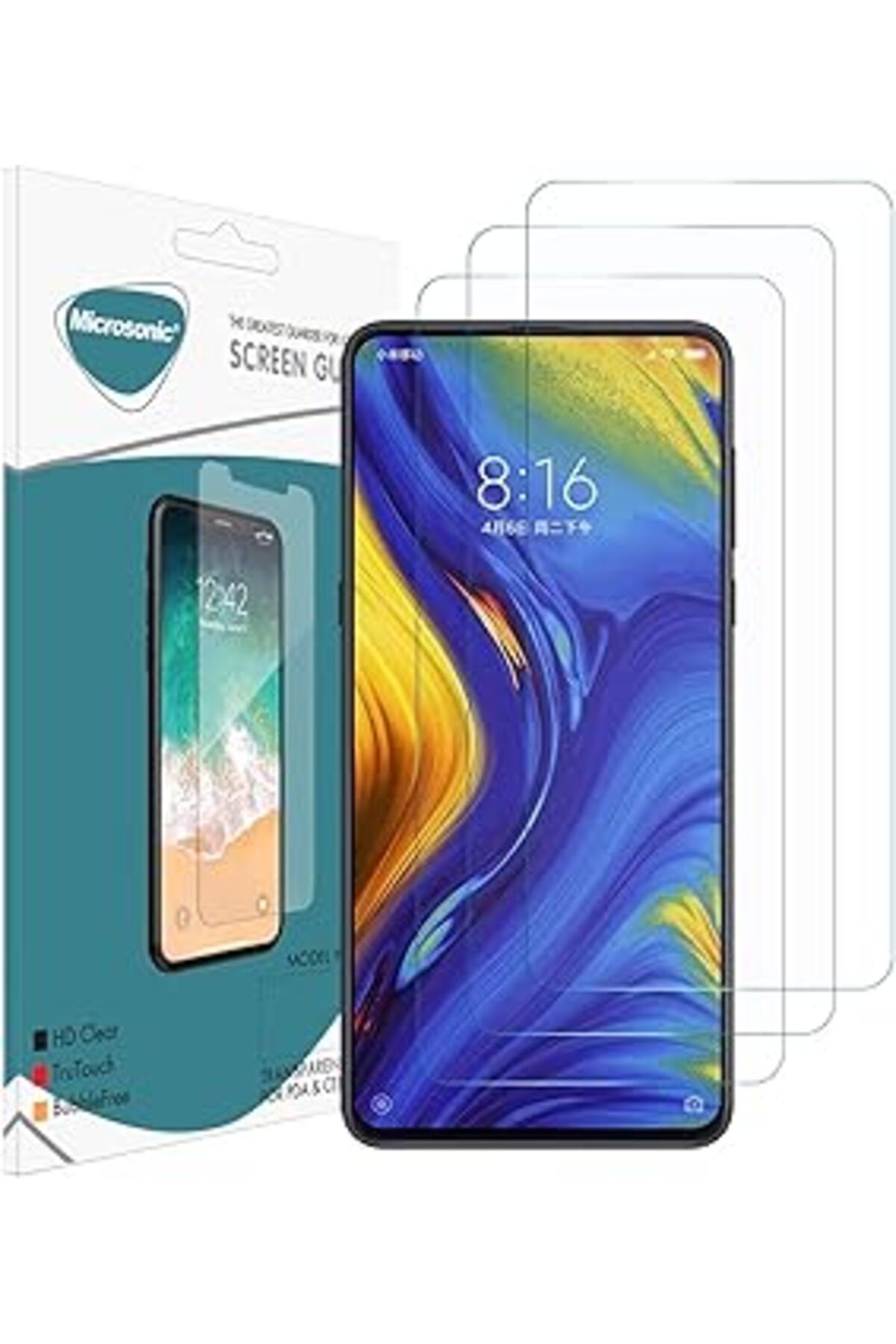Pazarcan Microsonic Xiaomi Mi Mix 3 Ekran Koruyucu Nano Cam (3'Lü Paket)