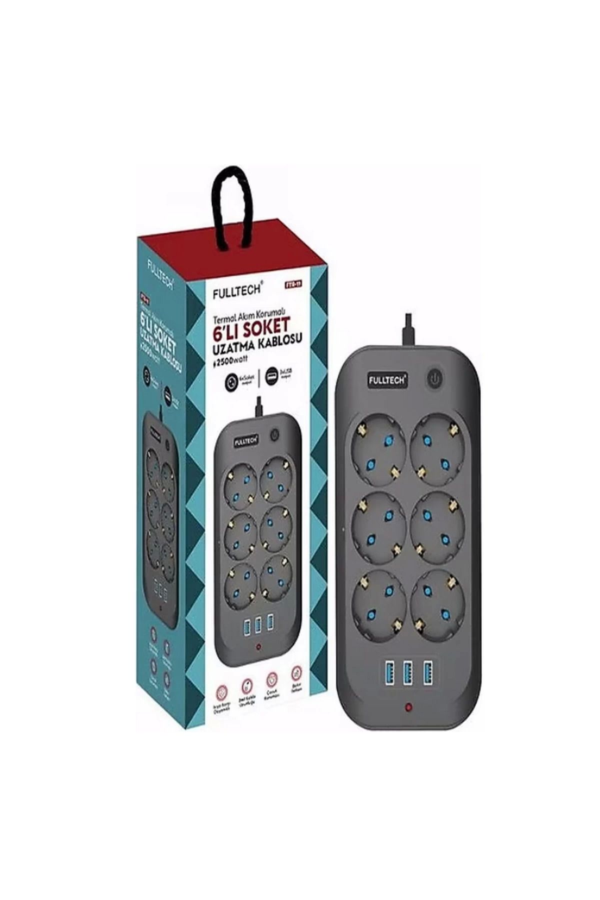 Miracle Omni-Thermal Current Protected, Child Proof, 6-Piece 2 Mt Extension Cable 6 X Socket, 3 X USB 3