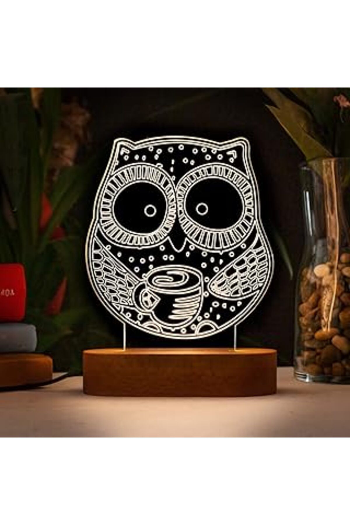 karadağsb Etnik Baykuş 3 Boyutlu Led Masa Lambası - 60X140X30 Mm - Usb Bağlantılı Sarı Işık