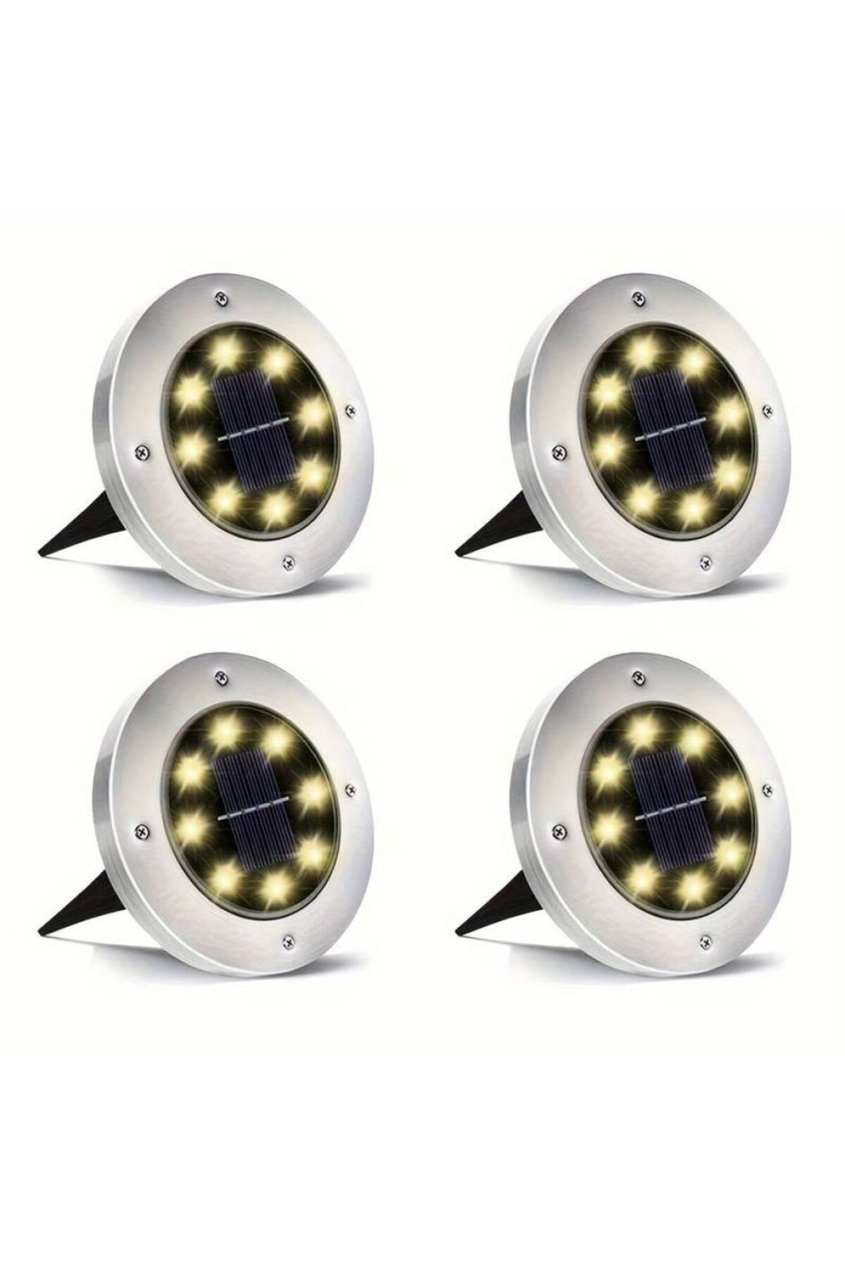 utku soydan Solar Güneş Enerjili 8 Ledli Kazıklı Çim Zemin Bahçe Aydınlatma 3W Gün Işığı Sarı Led 4 Lü Set