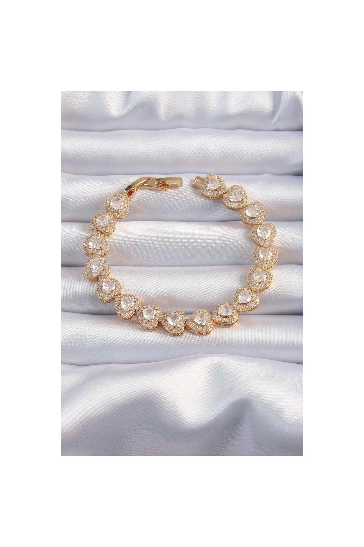 Marsilyan Pirinç Vip Seri Gold Renk Zirkon Taşlı Kalp Model Bileklik - TJ-BB6316