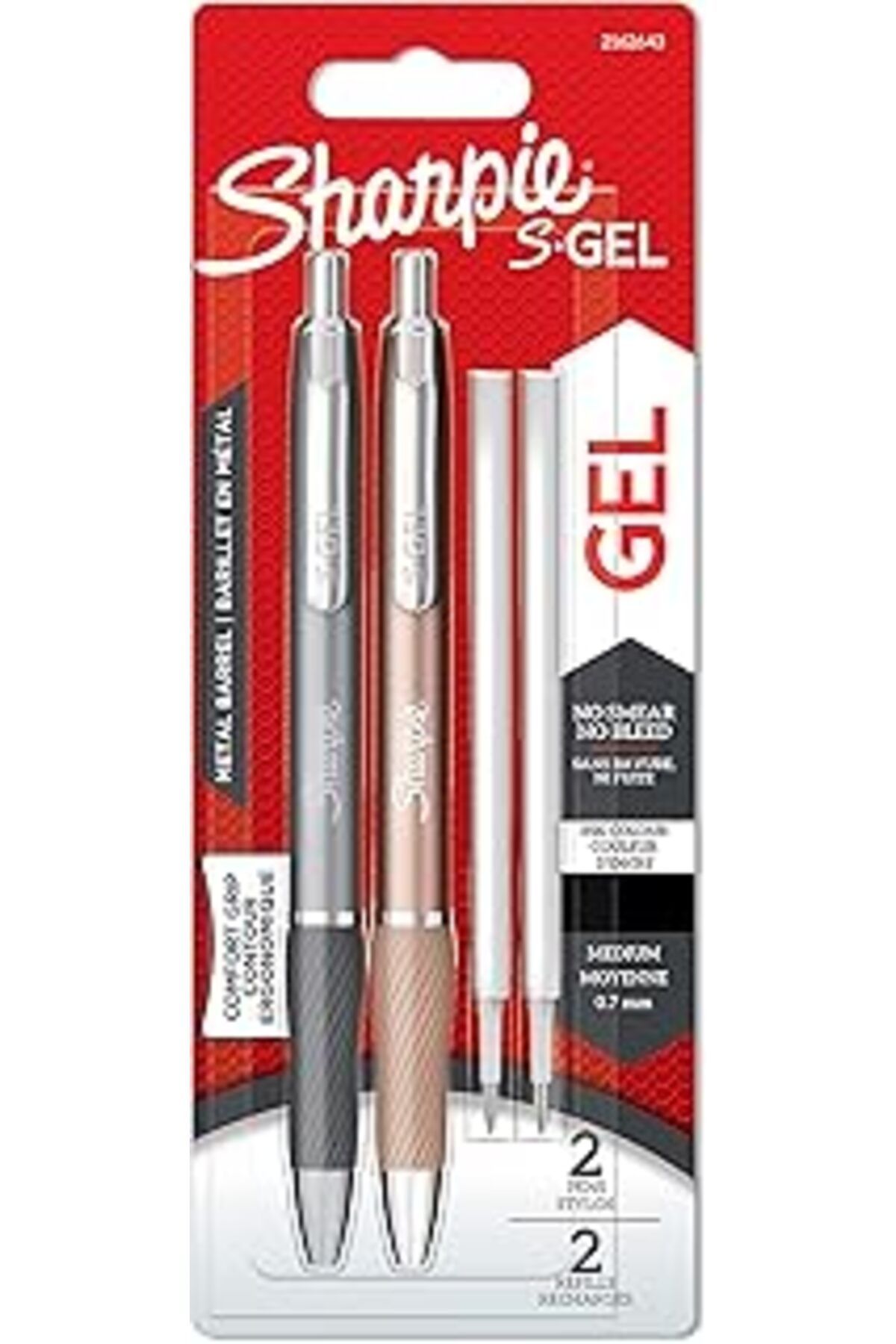 Mu Art Sharpie S-Gel Metal Jel Kalem, 0,7 Mm Uç, Metal Gri & Bronz 2'Li Paket, Siyah Mürekkep