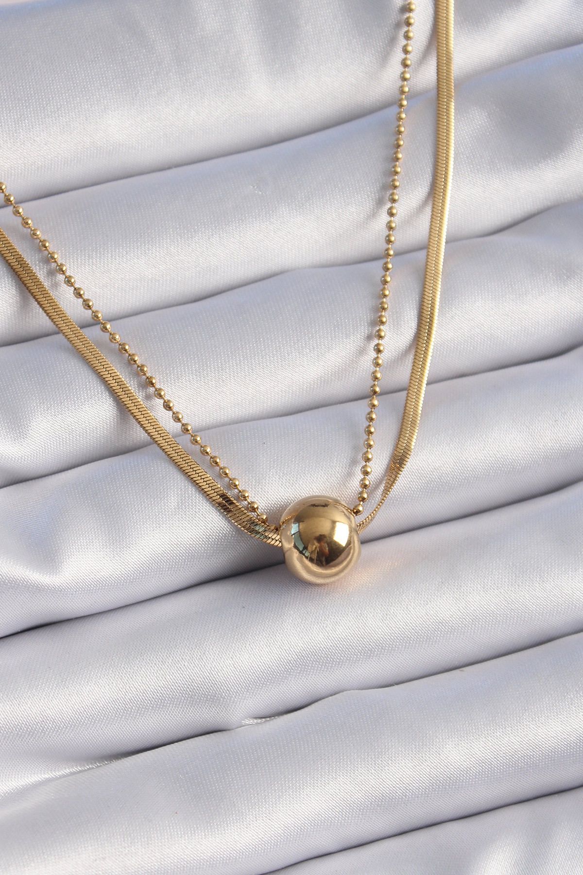 MMB Boutique 316L Çelik Gold 2'li İtalyan Zincir Model Top Model Kadın Kolye