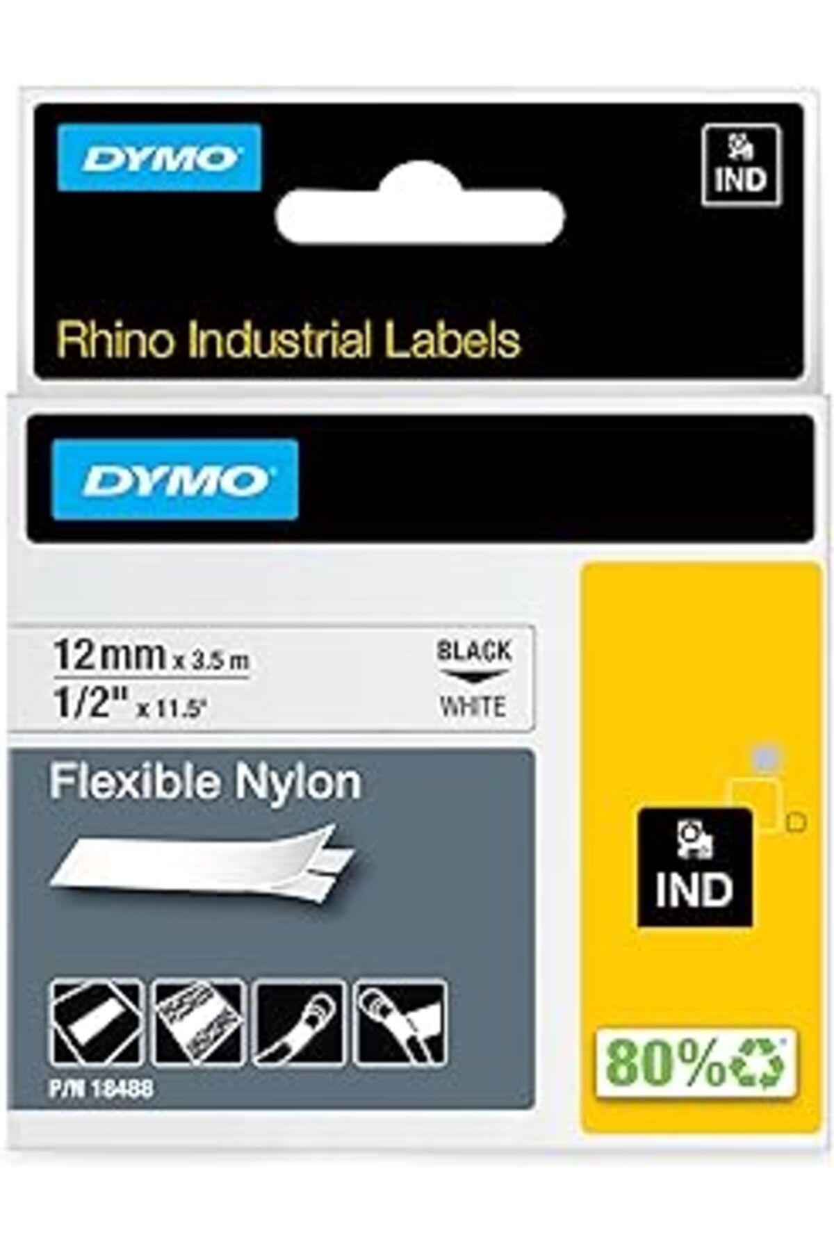 Pazarcan Rhinopro Esnek Naylon Şerit 12Mmx3,5M Beyaz/Siyah