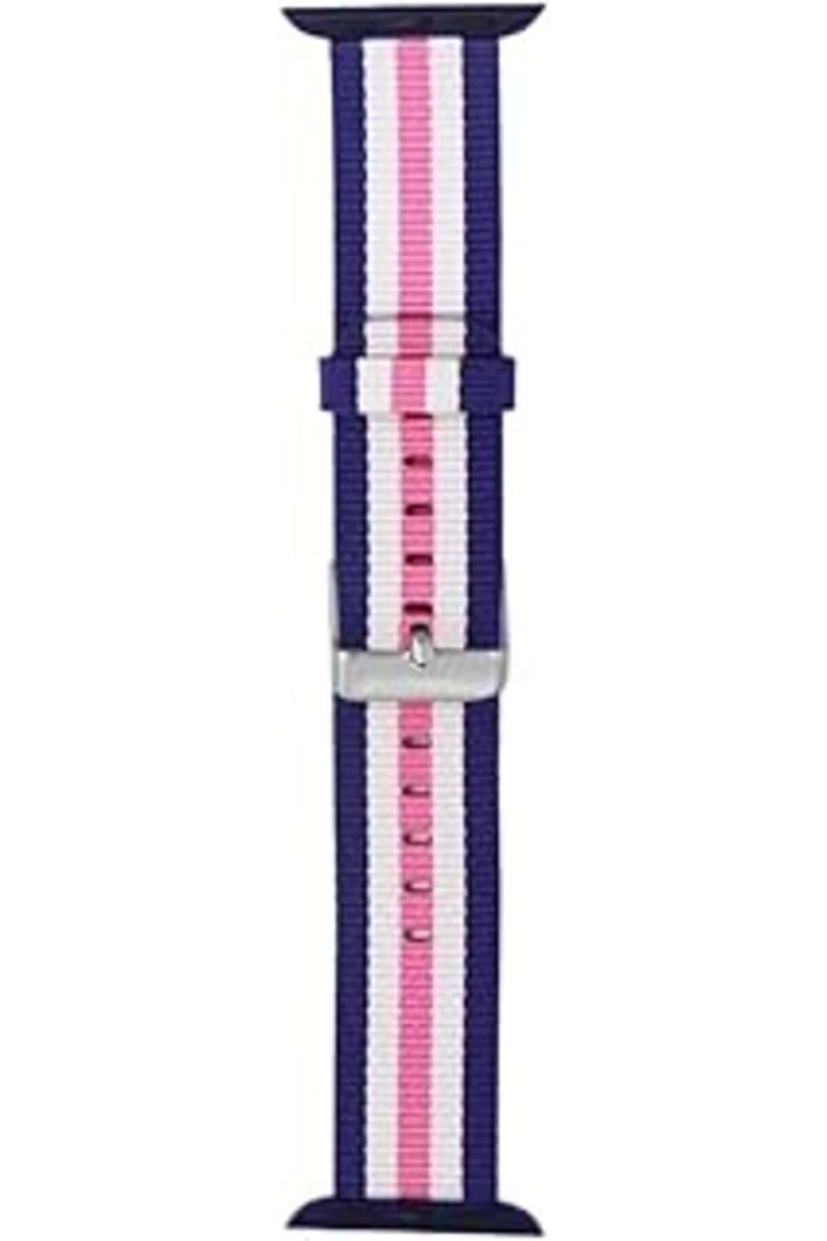 karadağsb Markacase Apple Watch İçin 42-44 Mm Pantheon Şeritli Pembe Beyaz Kayış