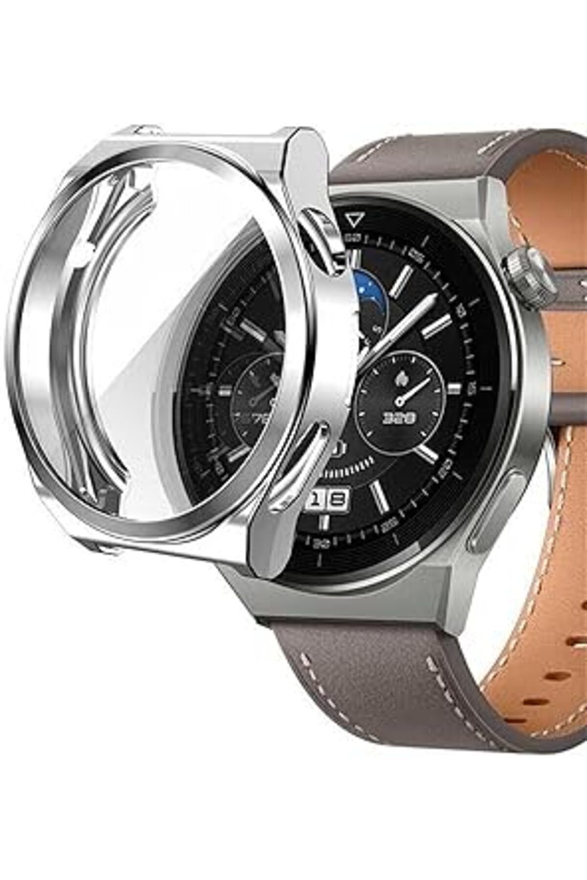karadağsb Microsonic Huawei Watch Gt 3 Pro 46Mm Titanyum Için Kılıf 360 Full Round Soft Silicone Gümüş [Watch