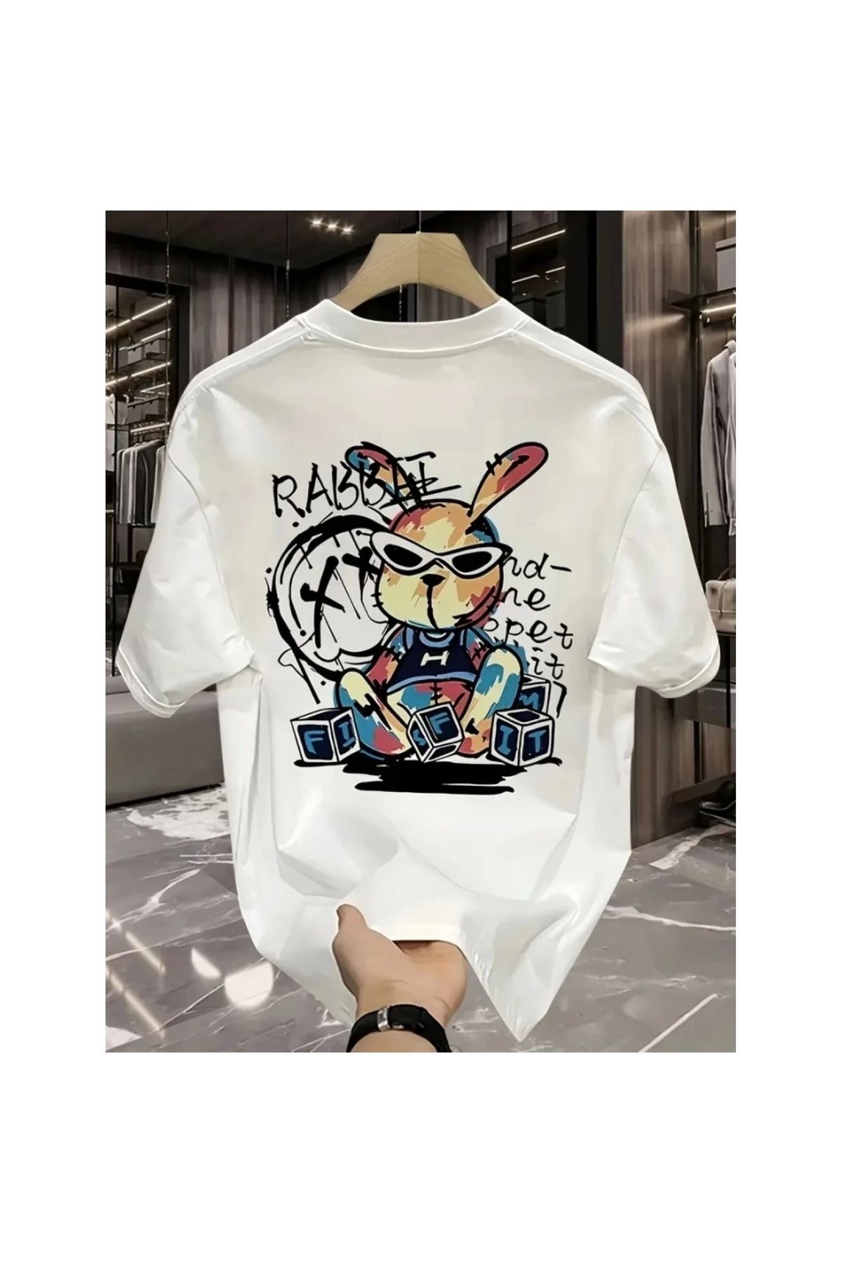 Marsilyan - Baskılı Oversize Bisiklet Yaka Tshirt