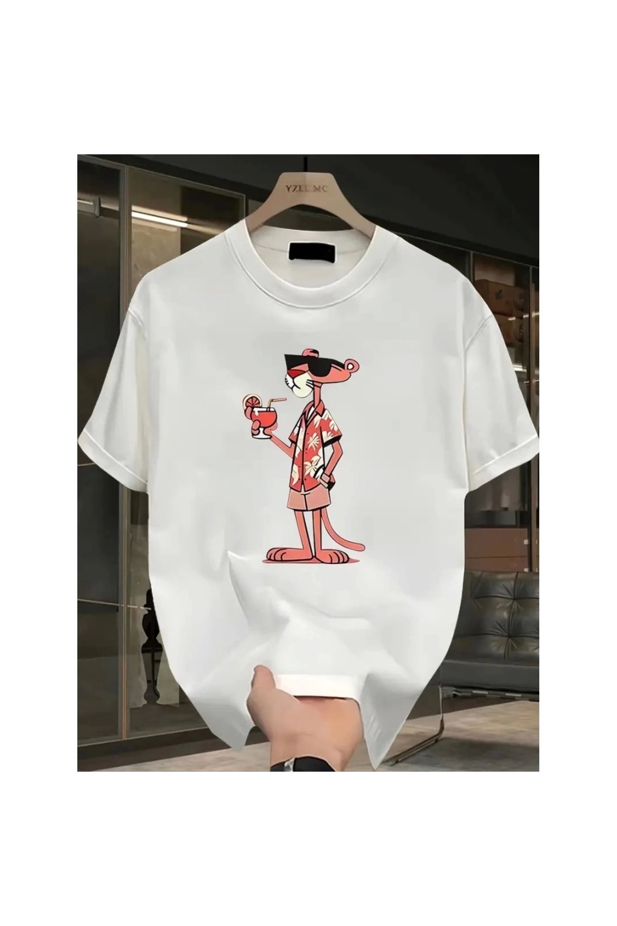 Marsilyan - Baskılı Oversize Bisiklet Yaka Tshirt