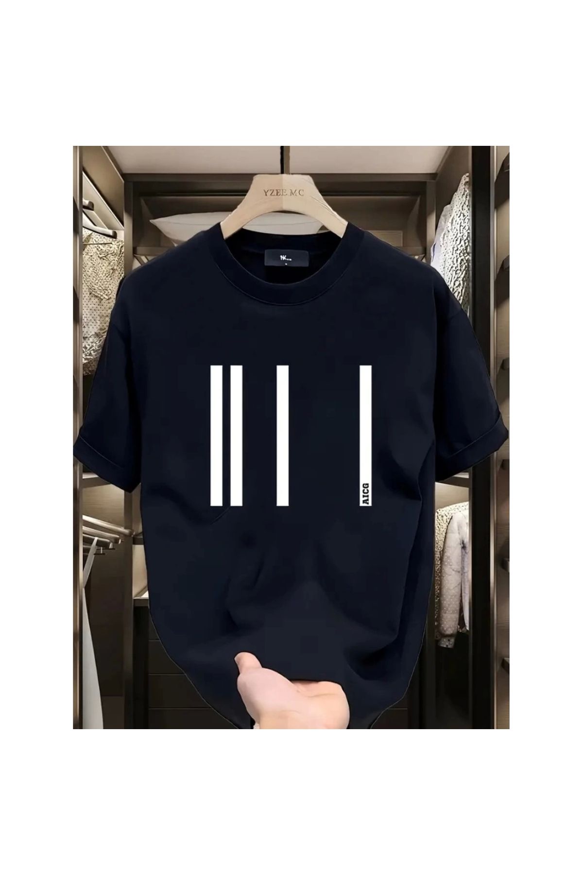 Marsilyan - Baskılı Oversize Bisiklet Yaka Tshirt