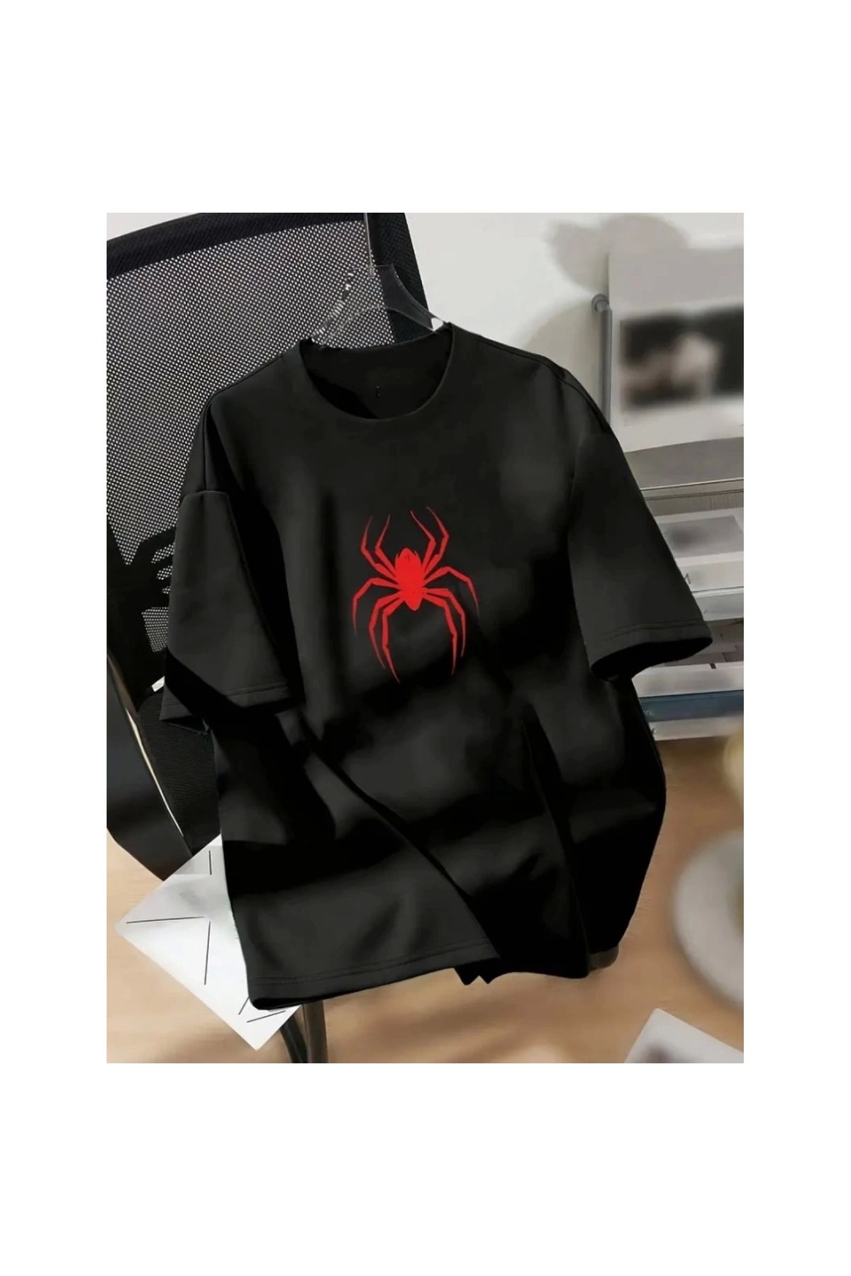 Marsilyan - Baskılı Oversize Bisiklet Yaka Tshirt