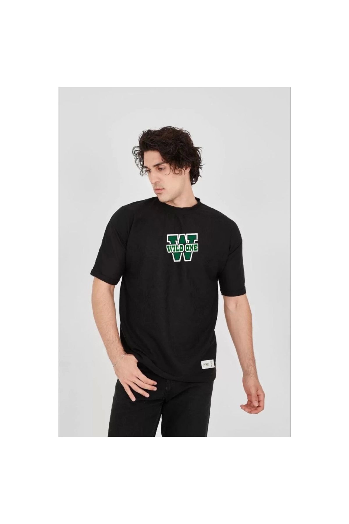 Marsilyan - Unisex Waffle Kumaş Çift Katlamalı Kol Baskılı TShirt