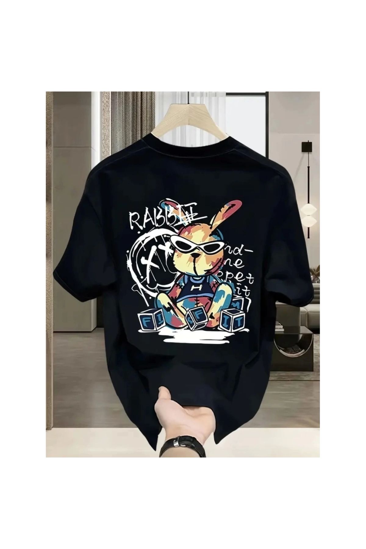 Marsilyan - Baskılı Oversize Bisiklet Yaka Tshirt
