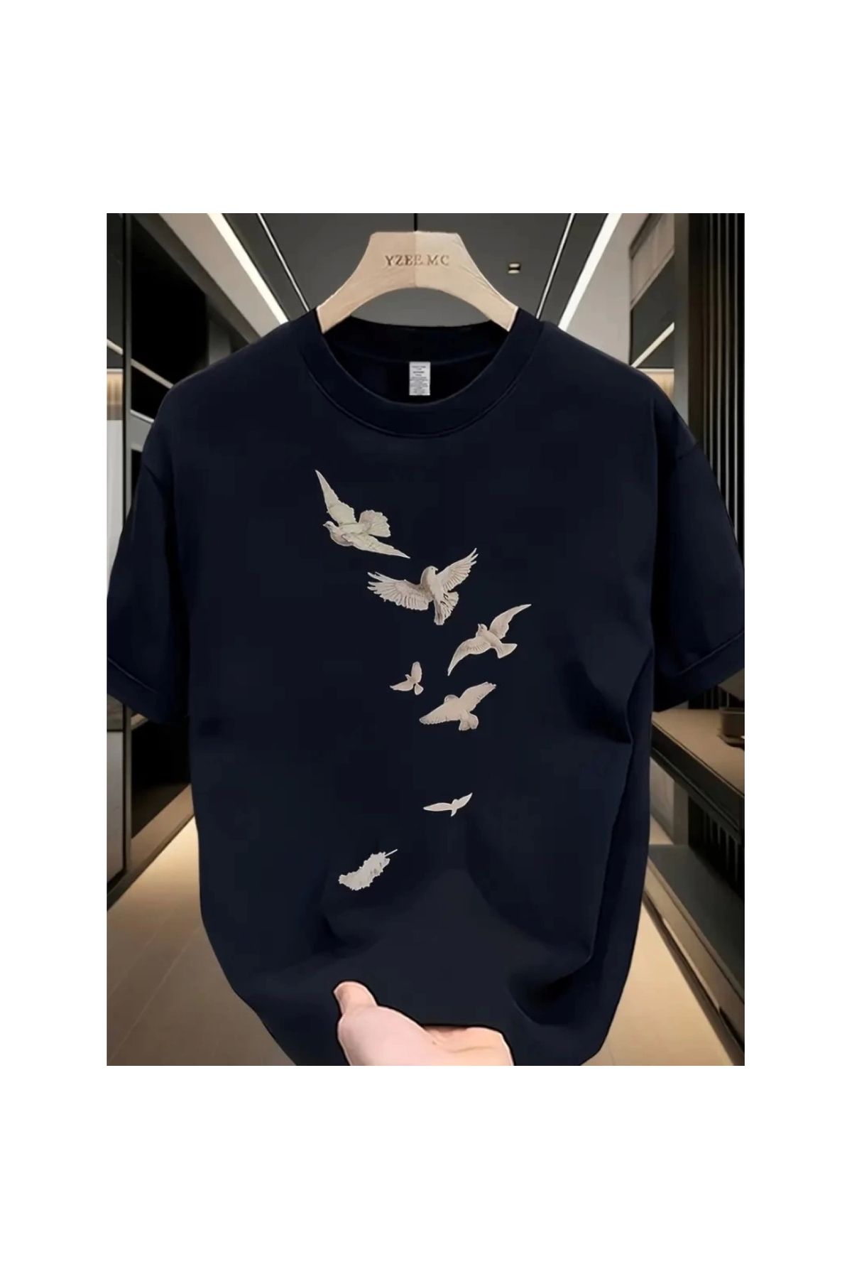 Marsilyan - Baskılı Oversize Bisiklet Yaka Tshirt Beyaz