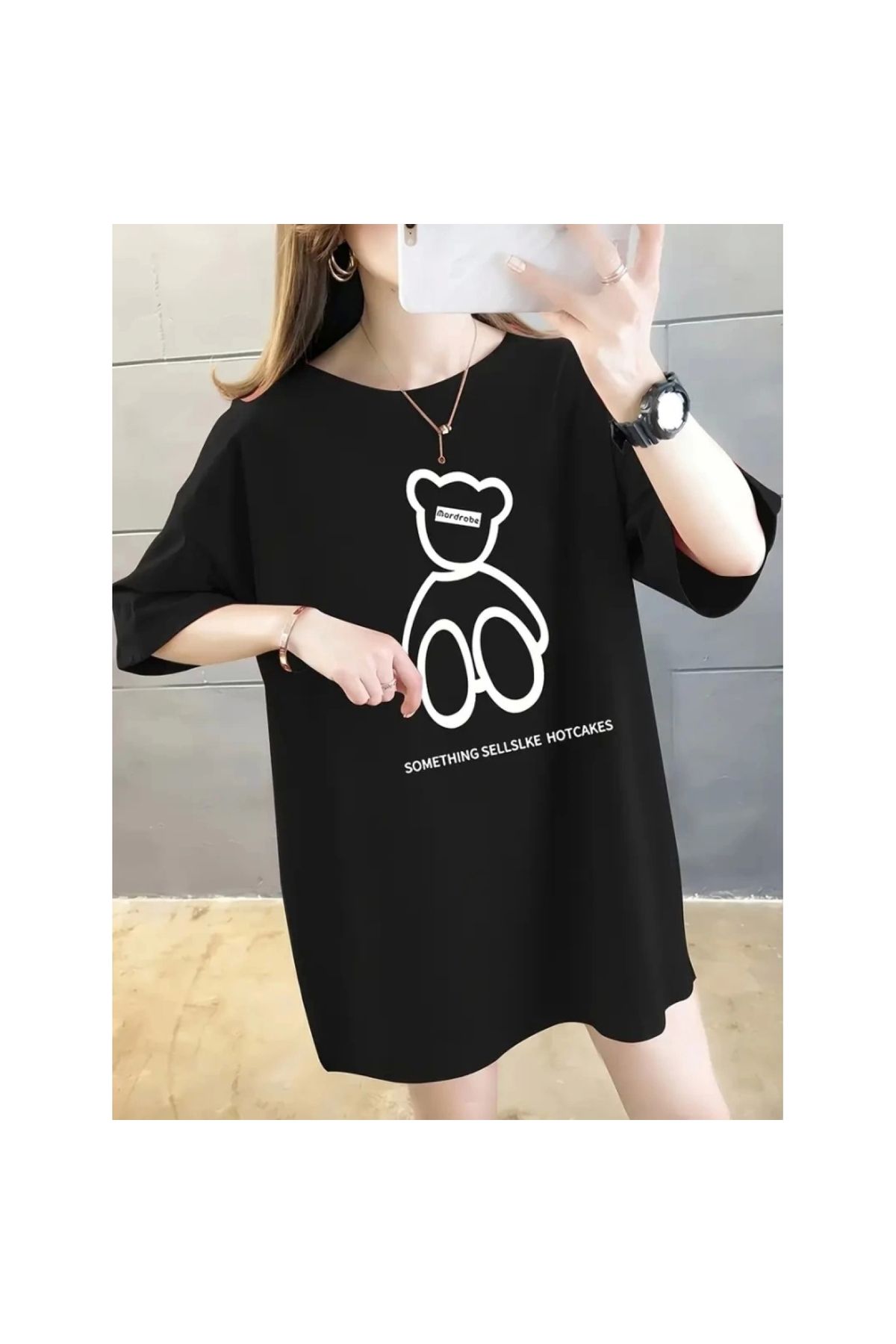 Marsilyan - Baskılı Oversize Bisiklet Yaka Tshirt