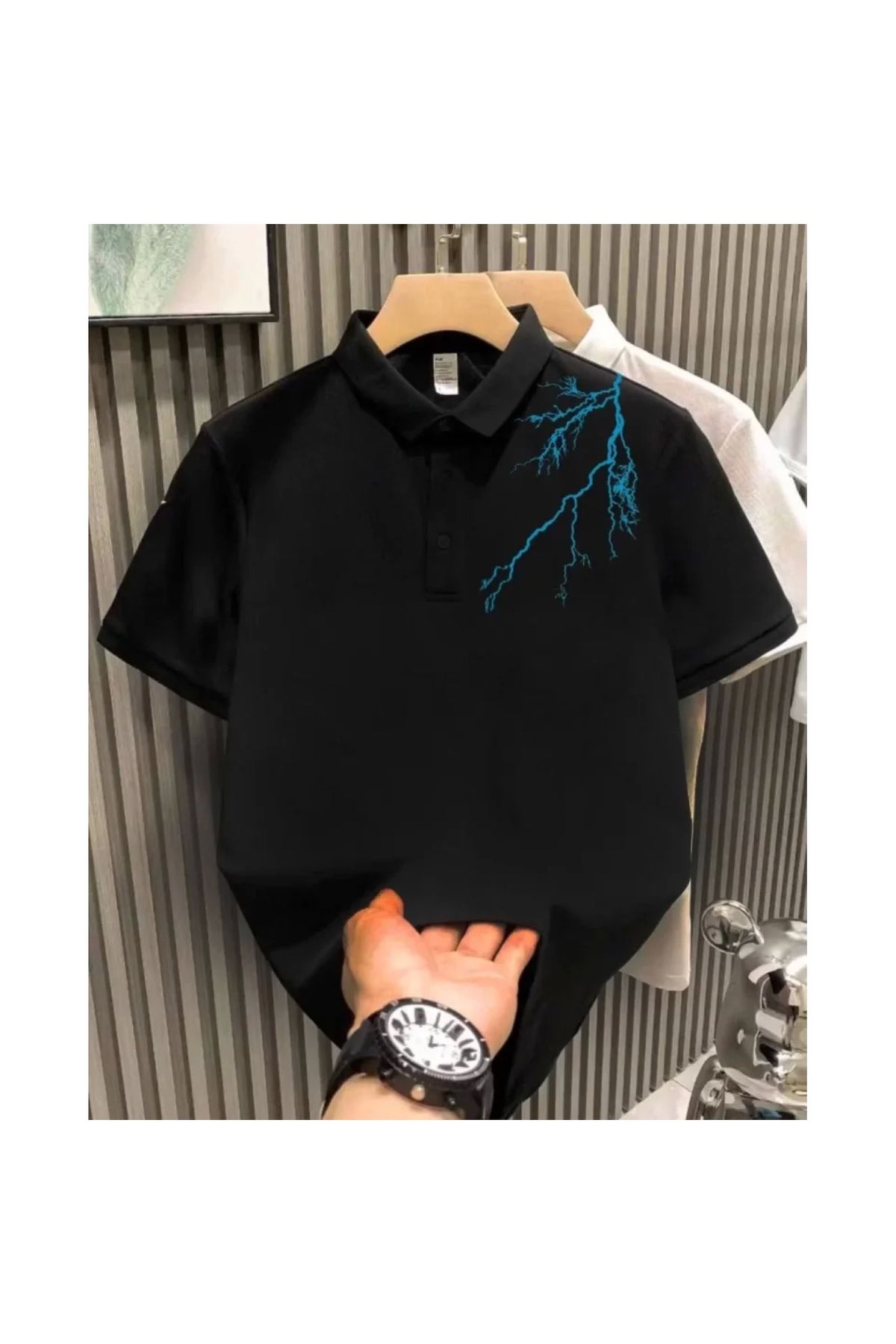 Marsilyan - Unisex Yakası Düğmeli Oversize Baskılı TShirt