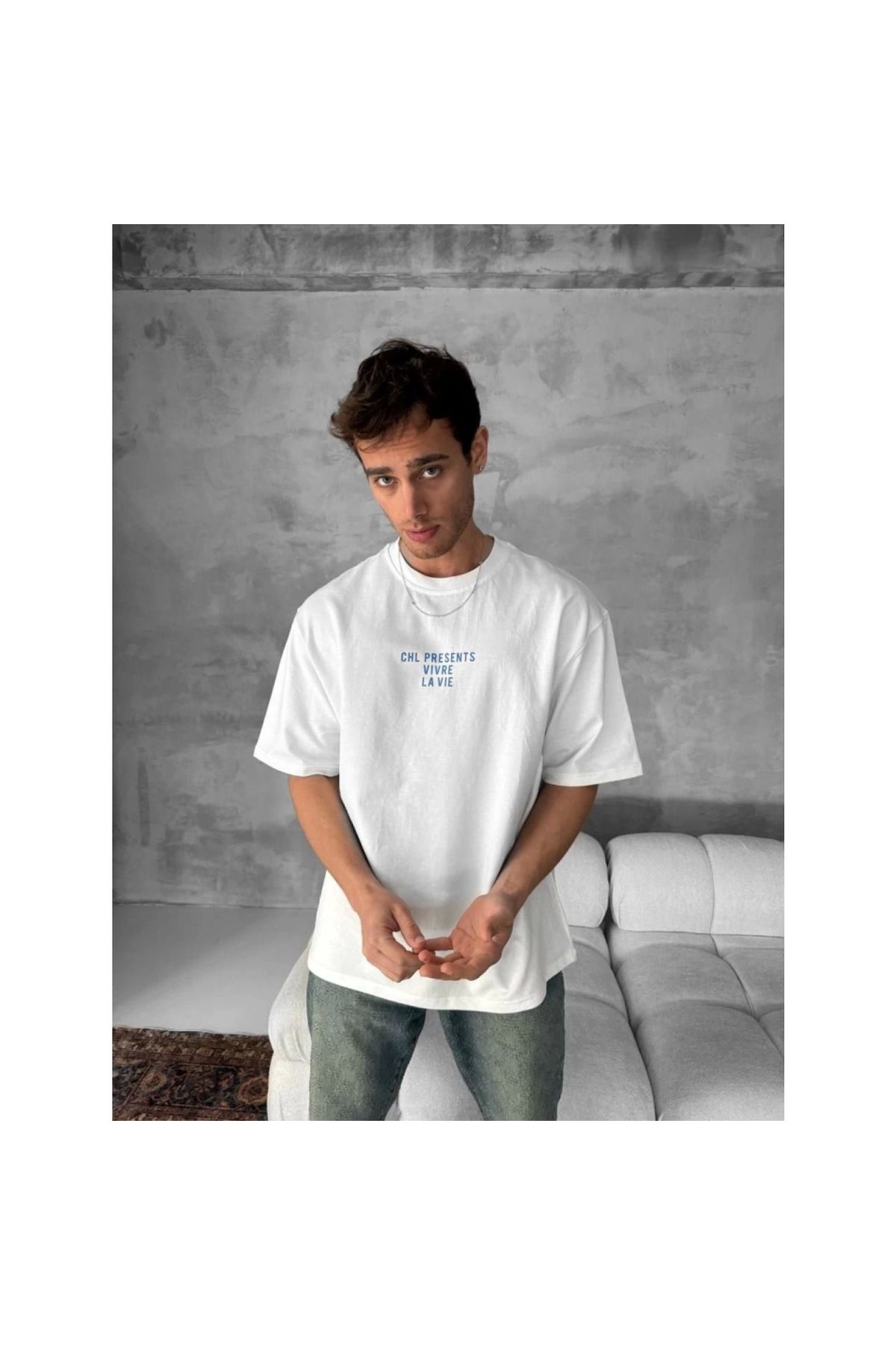 Marsilyan - Ön Ve Arka Baskılı Oversize Bisiklet Yaka Tshirt
