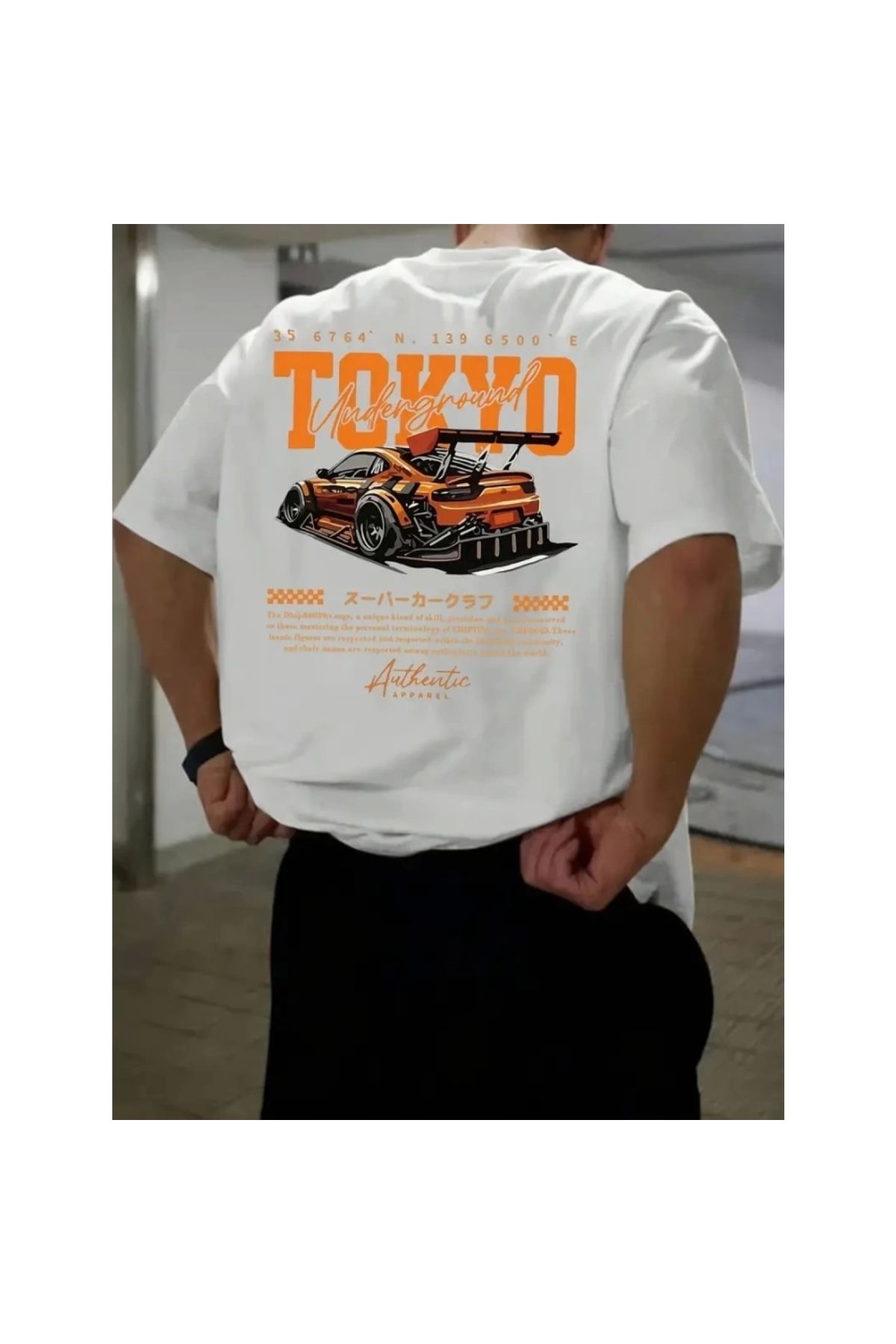 Marsilyan - Baskılı Oversize Bisiklet Yaka Tshirt
