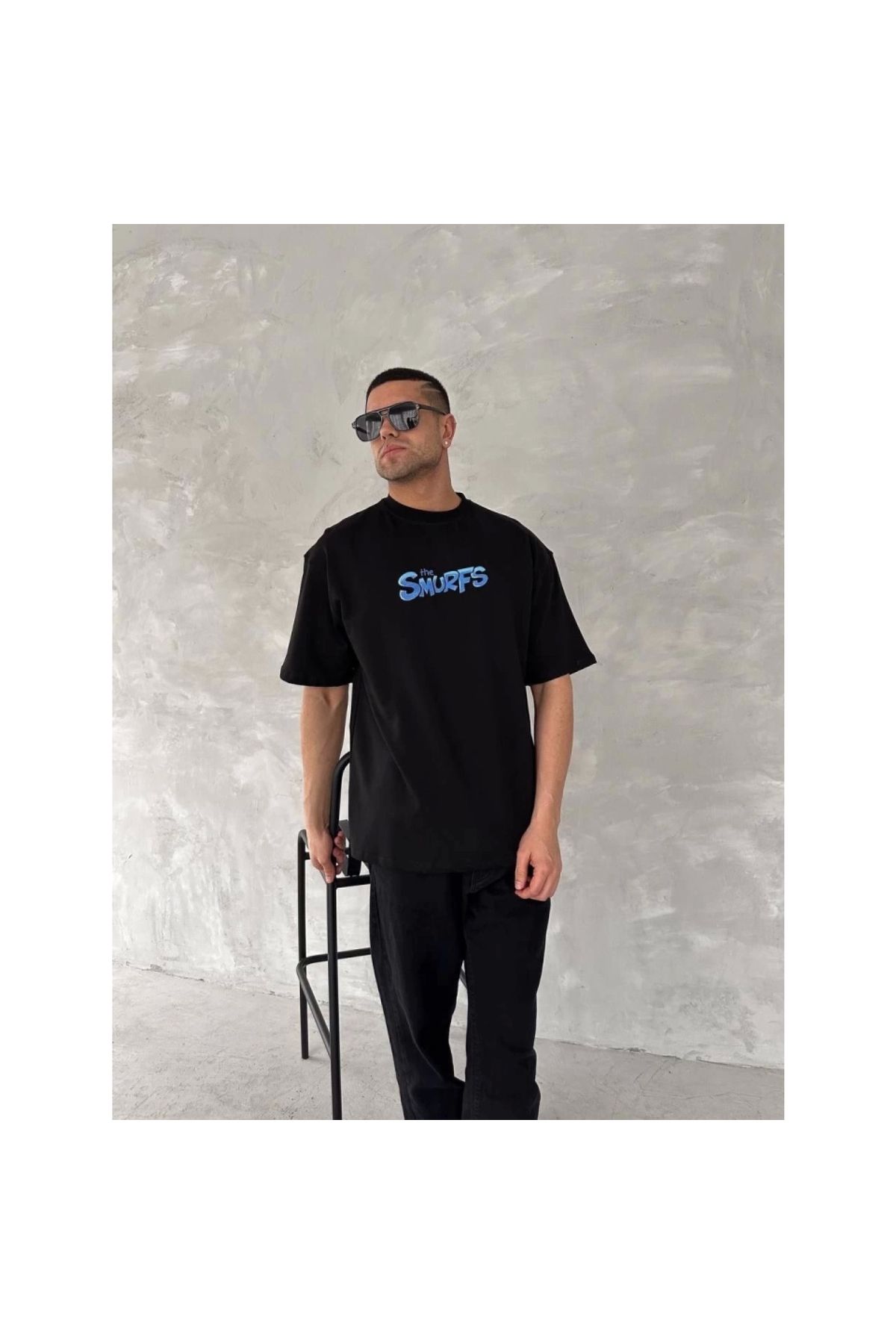 Marsilyan - Ön Ve Arka Baskılı Oversize Bisiklet Yaka Tshirt