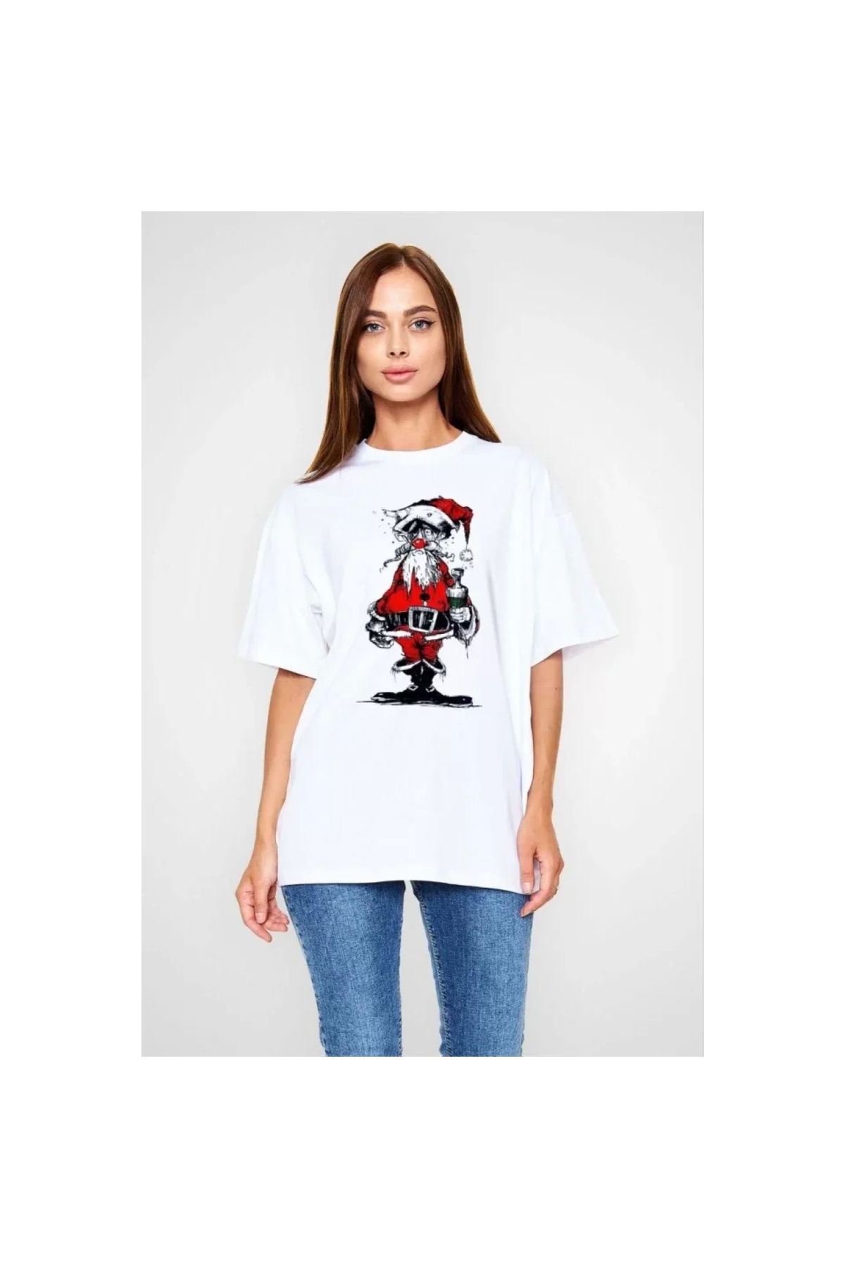 Marsilyan - Unisex Bisiklet Yaka Baskılı Oversize TShirt