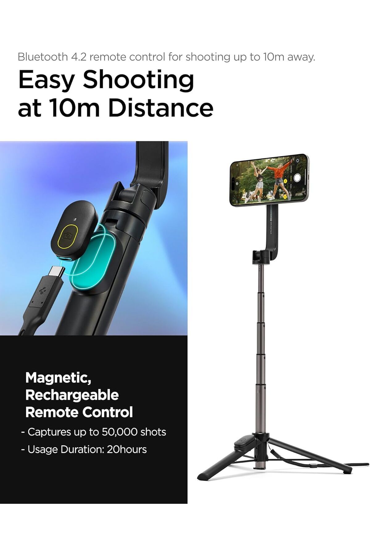 Spigen-MagSafe Selfie Stick Tripod Stand (MagFit) for iPhone 16 15 14 13 12 Pro Max & Android Black 5