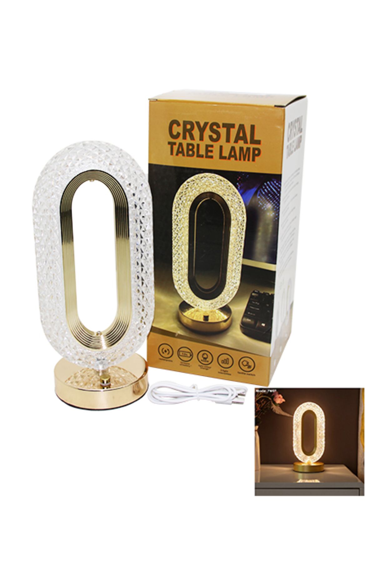 gizmurstore BÜYÜK OVAL 3 RENK LED DOKUNMATİK USB ŞARJLI MASA LAMBASI (4767) - GMS6409-1430