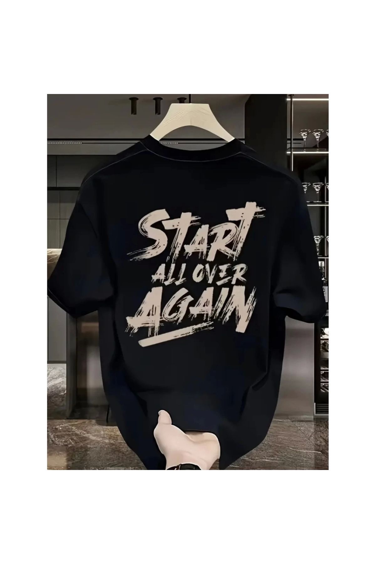 Marsilyan - Baskılı Oversize Bisiklet Yaka Tshirt