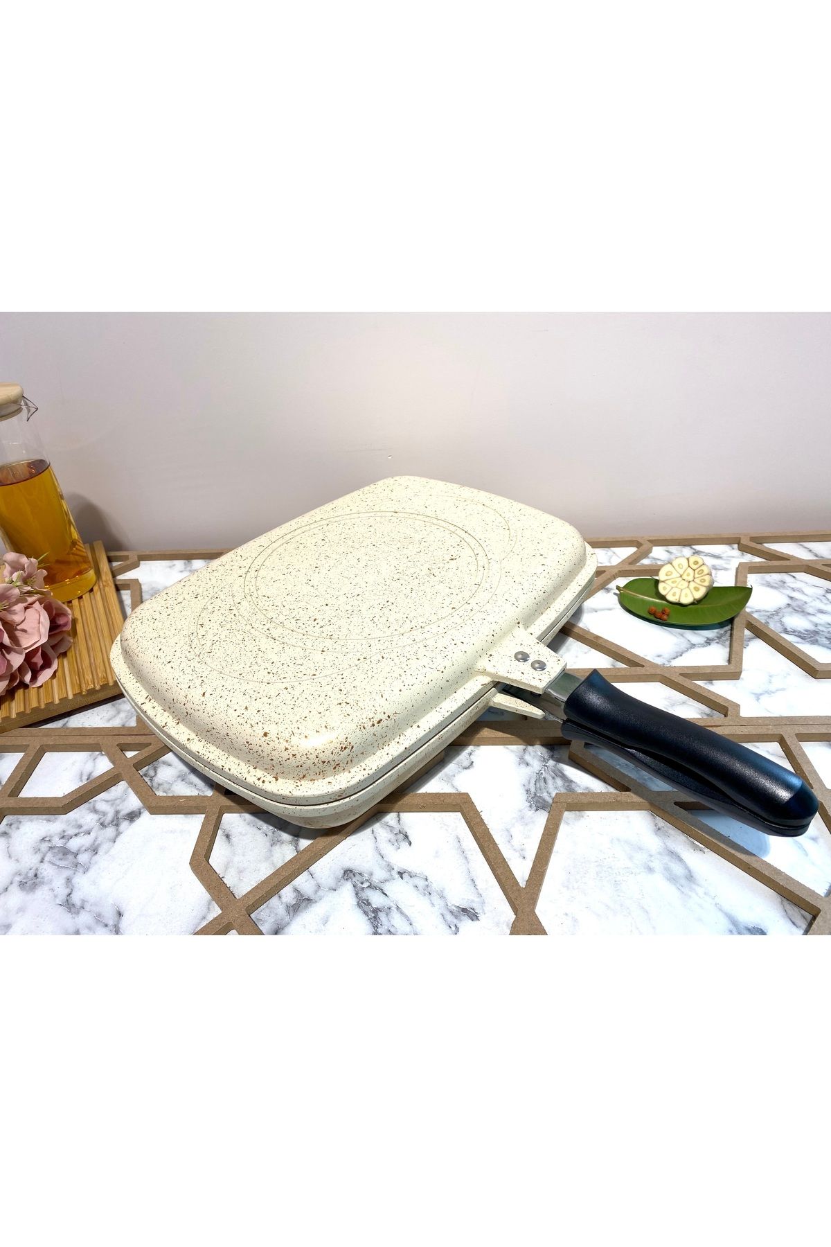 Elvira 2 Parça Ayrılabilir Balık Tava Double Grill Pan-Krem