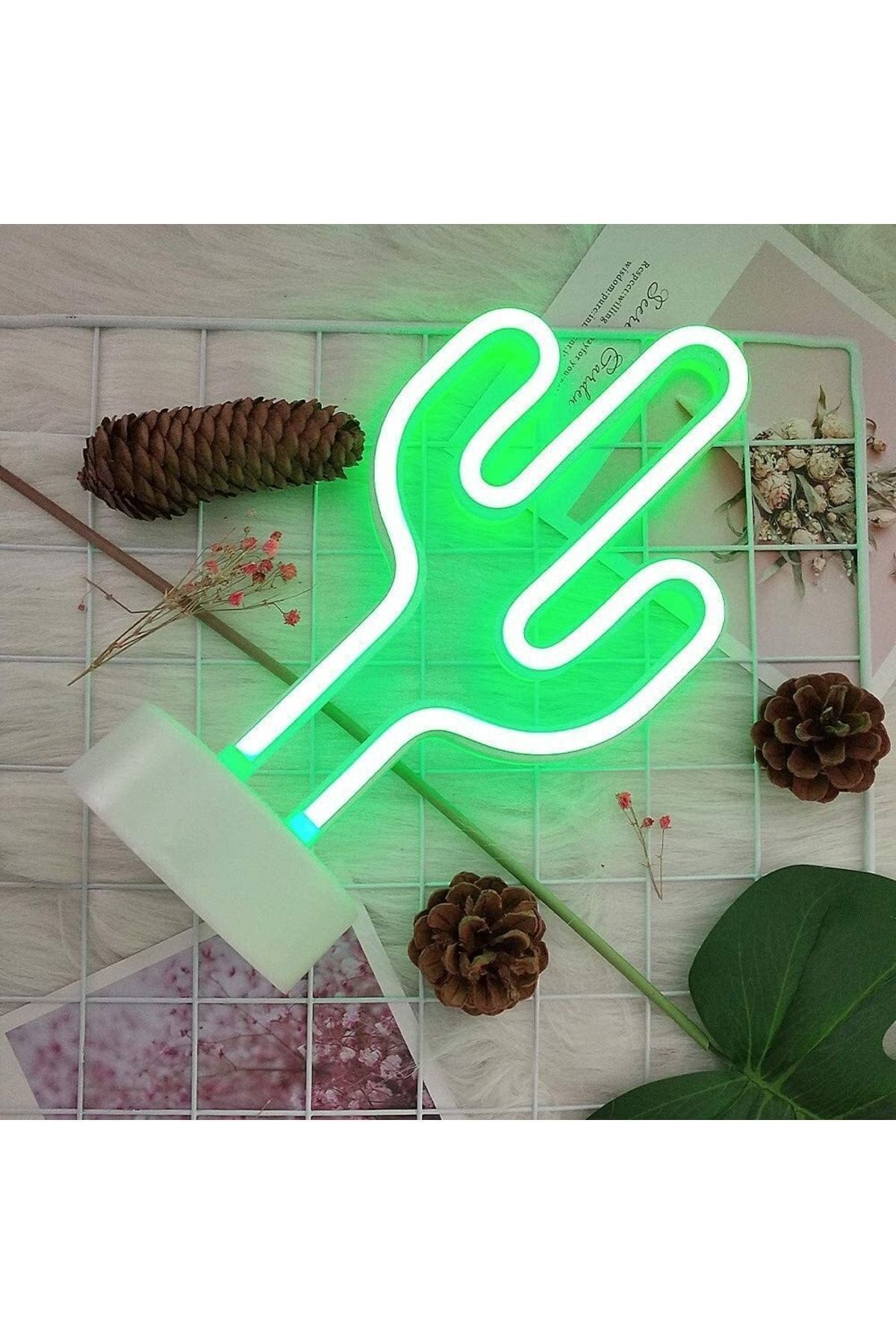 Fırsat7 Neon Işıklı Kaktüs Masa Gece Lambası USB+Pil Ev-Ofis Oyuncu Odası Çocuk-Beşik Odası Neon Led Kaktüs