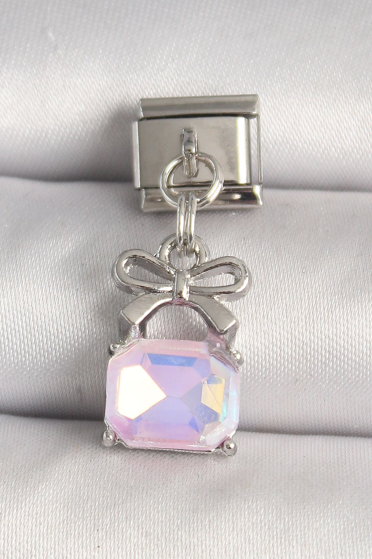 callerrons accessories Gümüş Renk Pembe Zirkon Taşlı Çanta Model Nomination Charm - EBJ250501W32934