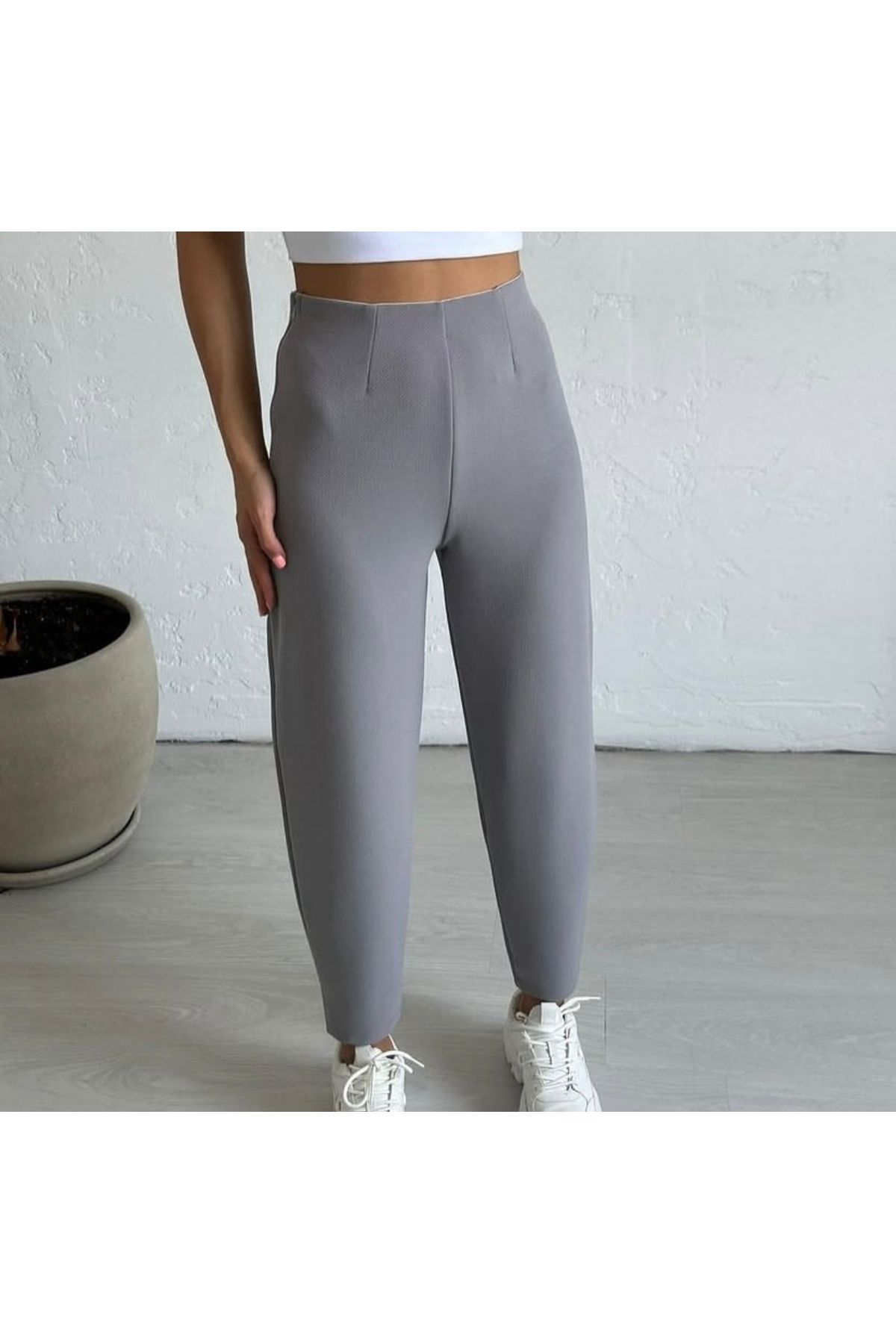butiksosyete38 Gri Beli Lastikli Şalvar