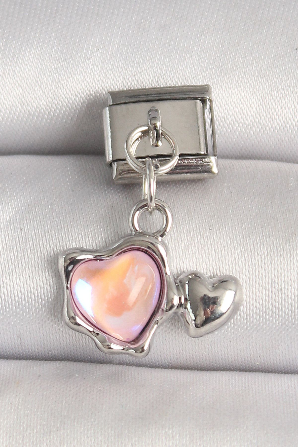 callerrons accessories Gümüş Renk Pembe Mineli Kalp Model Nomination Charm - EBJ250501W32941