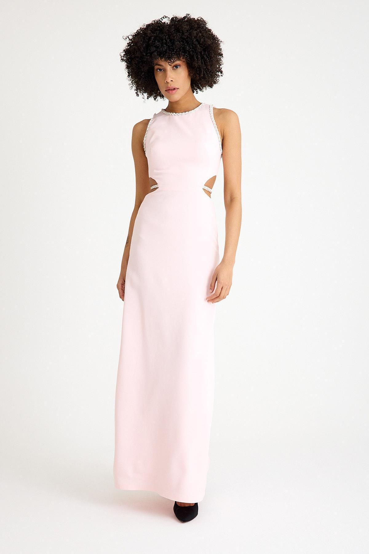 SpringStore Pembe Taş İşlemeli Abiye Elbise