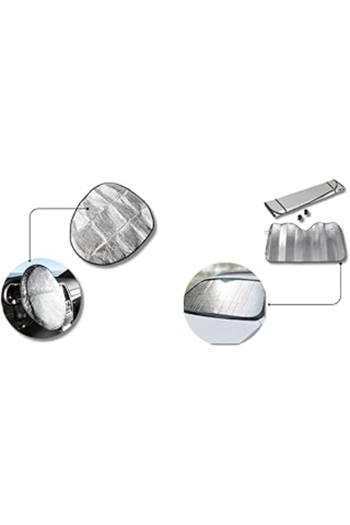 NZM TİCARET Araç Içi Araba Güneşlik Seti 2'Si Bir Arada (Direksiyon Koruyucu 50 * 50 Ve Ön Cam Güneşlik 130 * 6