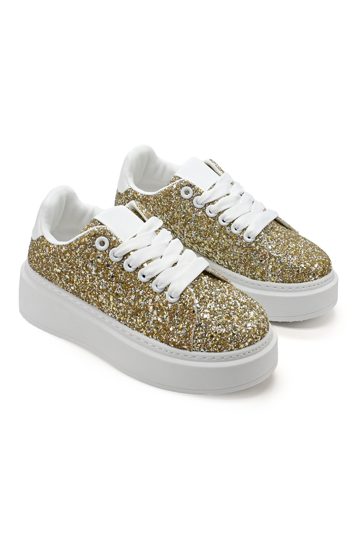 Tmall-Women's High-top Sneakers, Made Of Eco-leather, Glitter, D1318, Light Gold 6