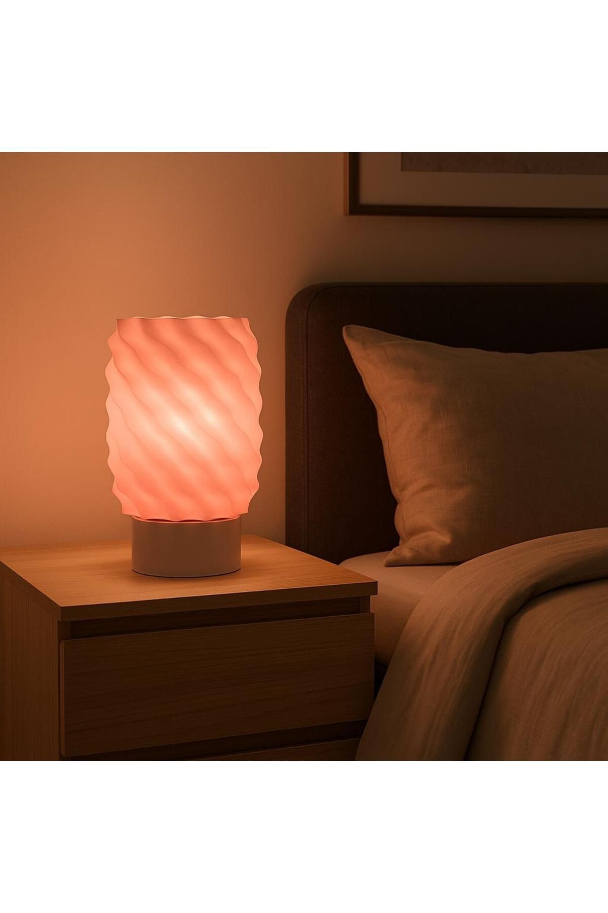 SerenityHaven Modern Tasarım Gece Lambası - Abajur - 3d Baskı - Ampül Hediye