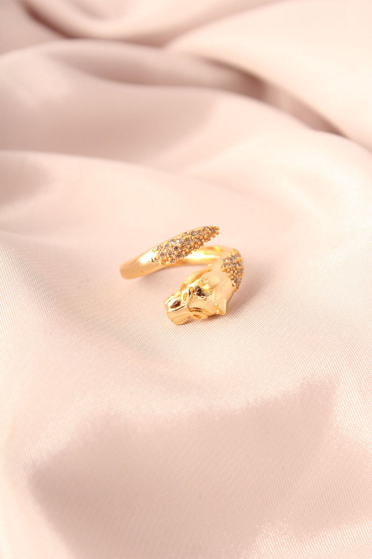 callerrons accessories Gold Renk Metal Zirkon Taşlı Kaplan Model Ayarlanabilir Kadın Yüzük - EBJ250501W33223