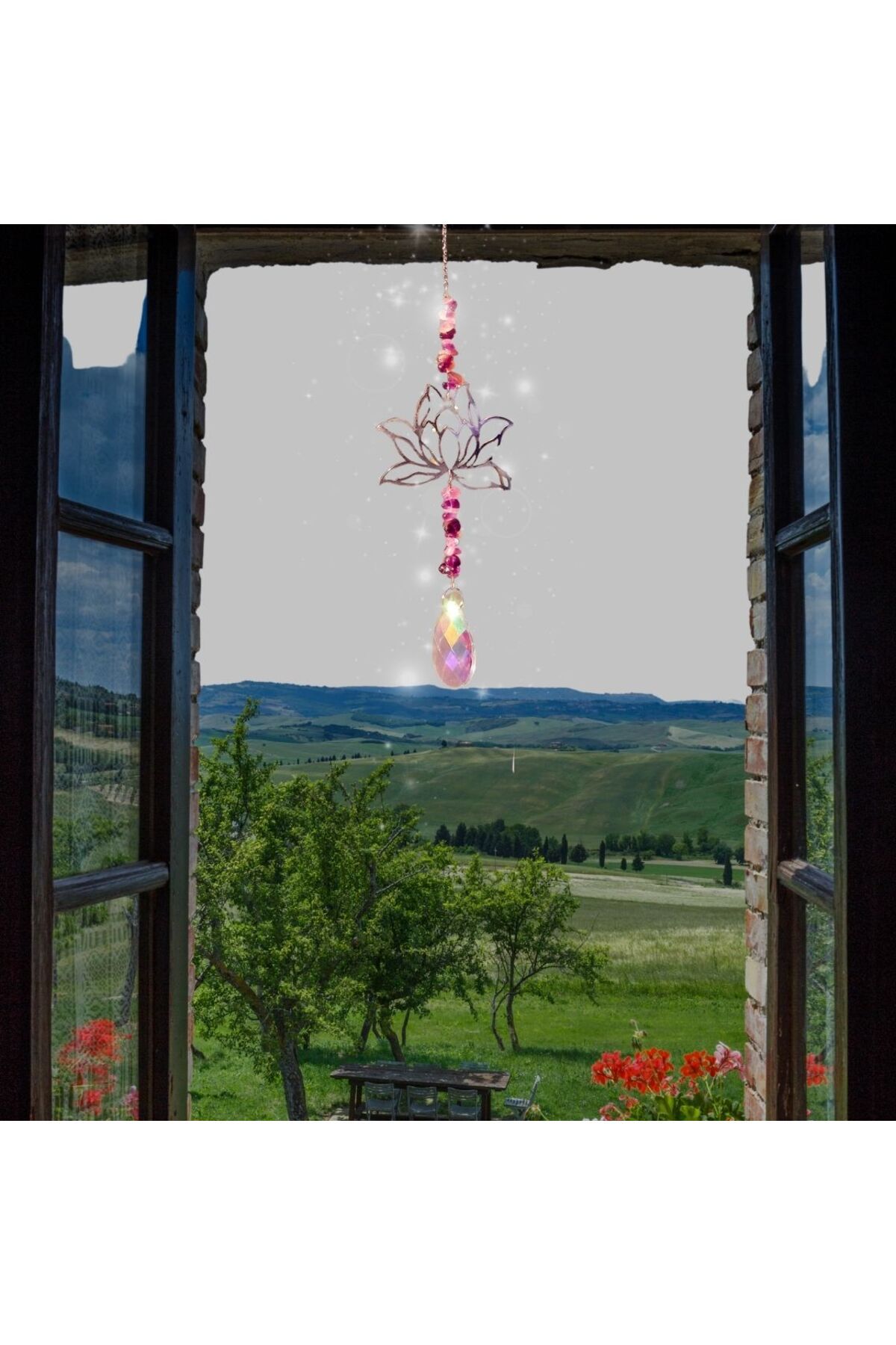 Bozy Suncatcher Tekli Kristal Lotus Çiçeği Güneş Yakalayıcı-Çakra Taşlı Güneş Kapanı Pencere Dekorasyonu