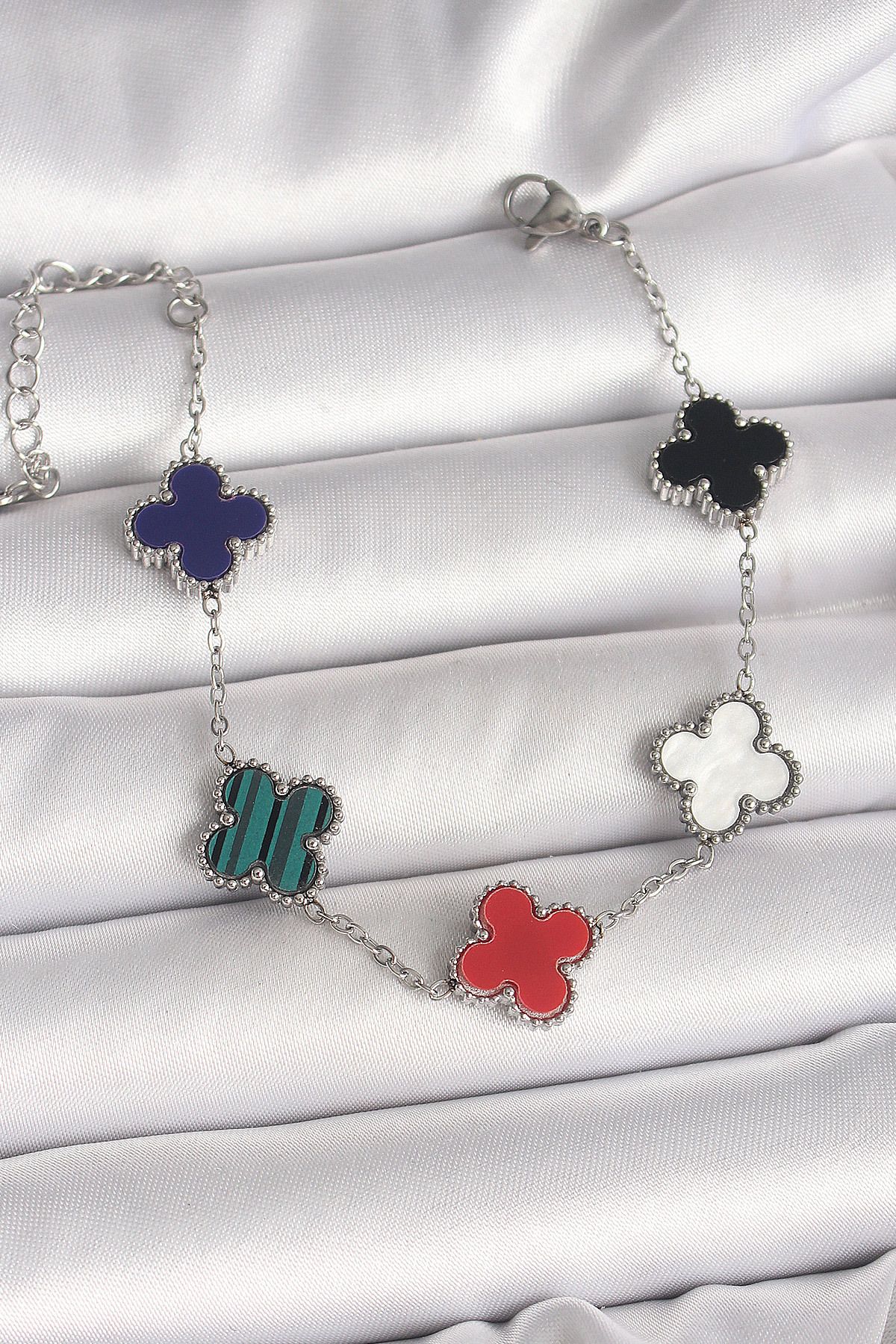 callerrons accessories Gümüş Renk Renkli Yonca Model Kadın Bileklik - EBJ250501W32801
