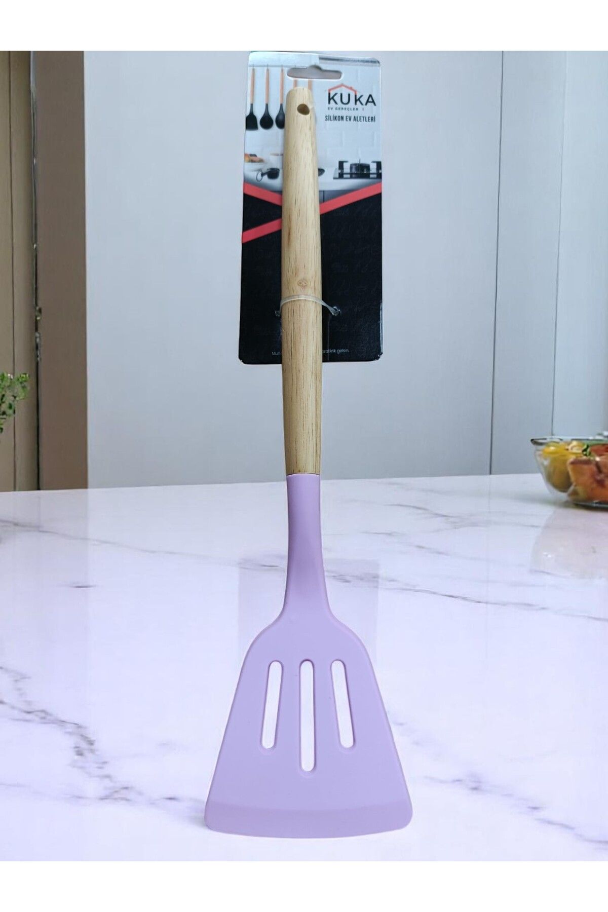 Kuka MUTFAK SPATULASI BAMBU SAPLI IZGARA ŞEKLİNDE FUŞYA RENK 31 CM