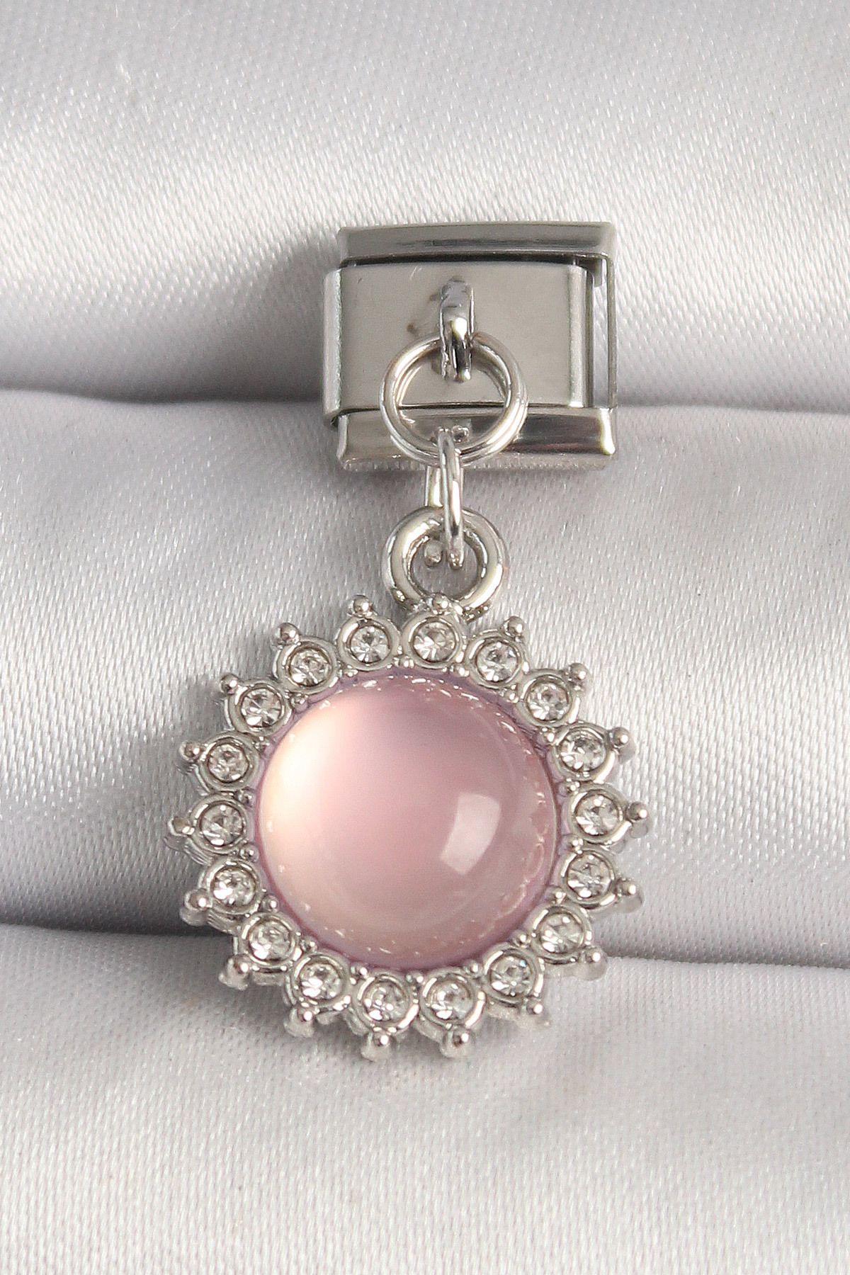 callerrons accessories Gümüş Renk Pembe Mineli Zirkon Taşlı Güneş Model Nomination Charm