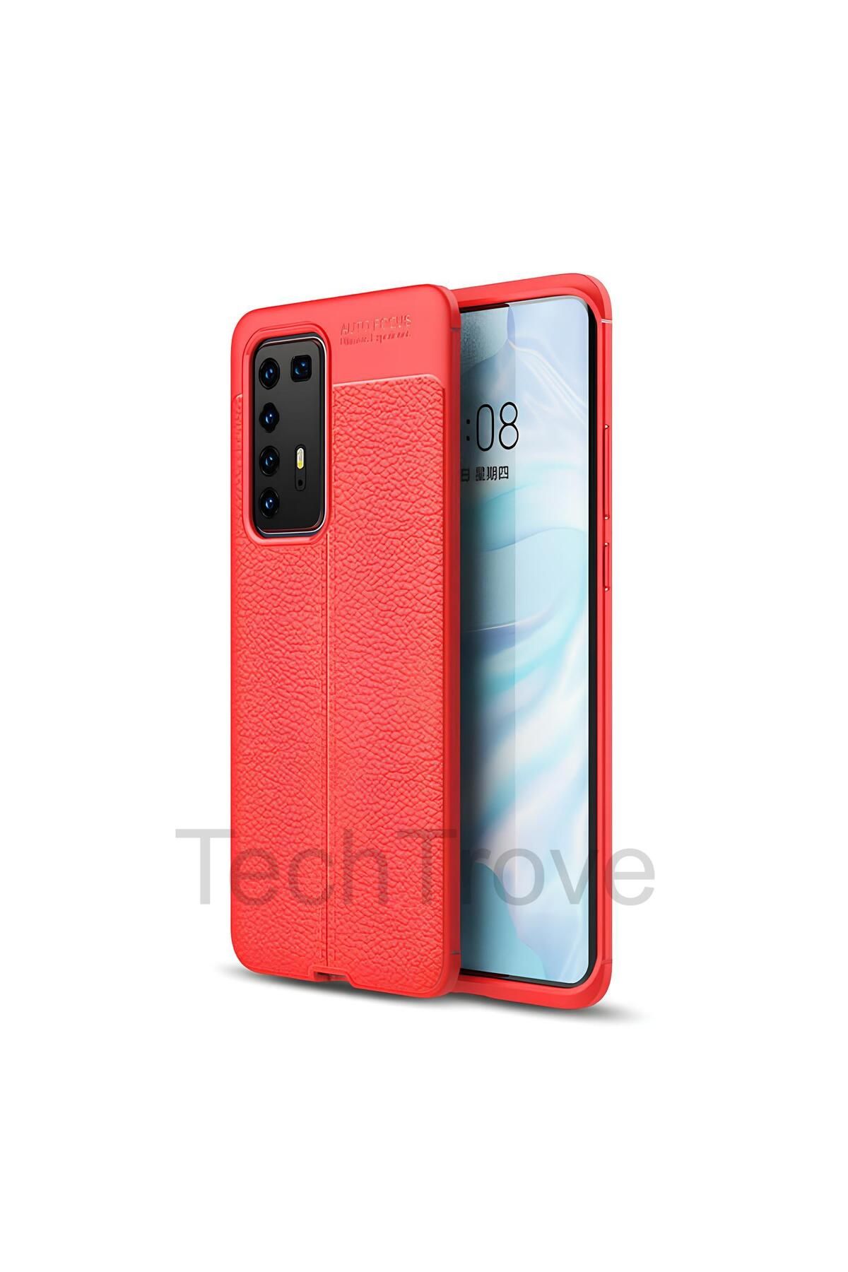 TechTrove Huawei P40 Pro Kılıf Deri Extra Korumalı Slikon Kapak