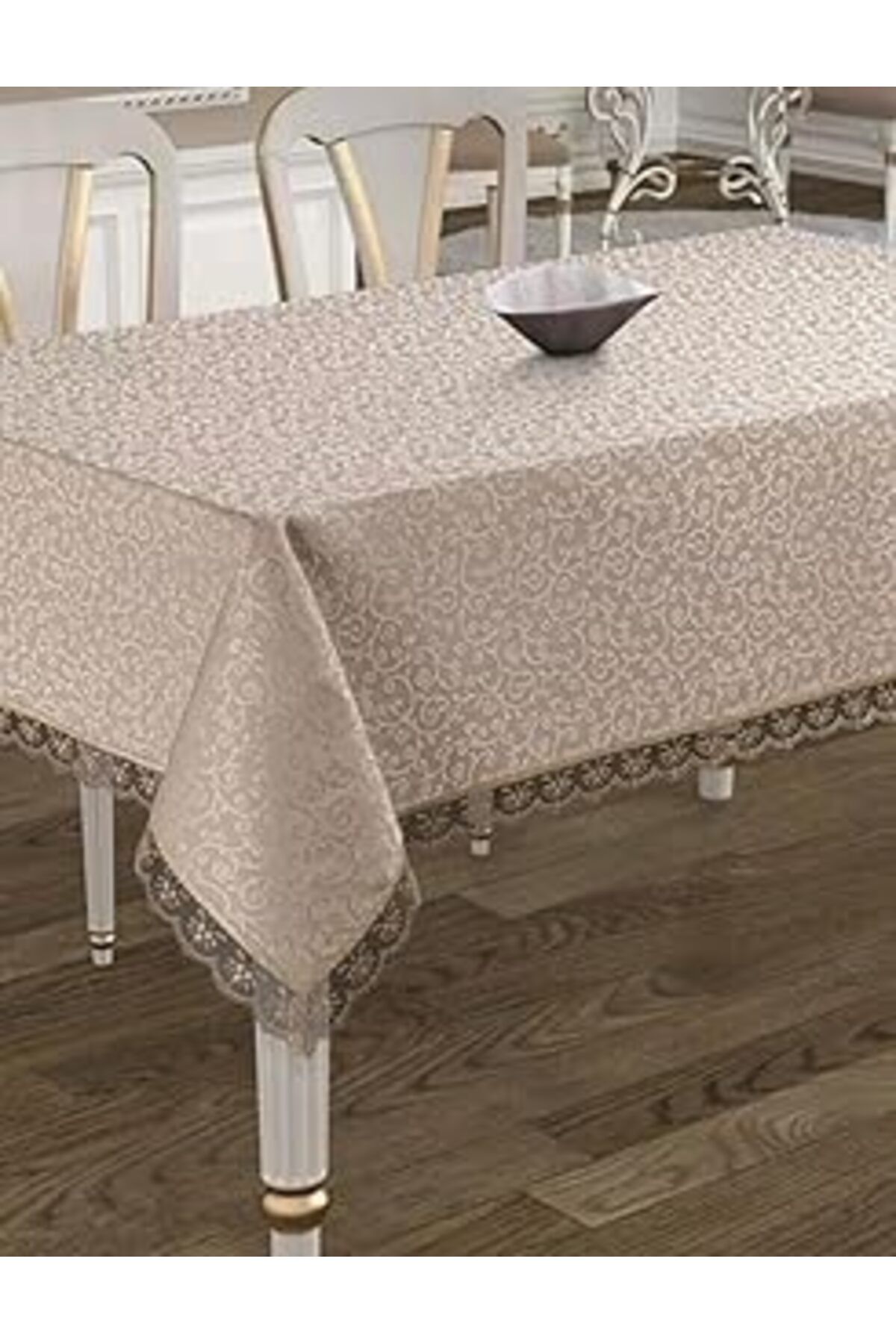 NZM TİCARET Beyazıt Tekstil Dantelli Leke Tutmayan Dertsiz Kumaş Masa Örtüsü Kahverengi 160 X 220 Byzt238