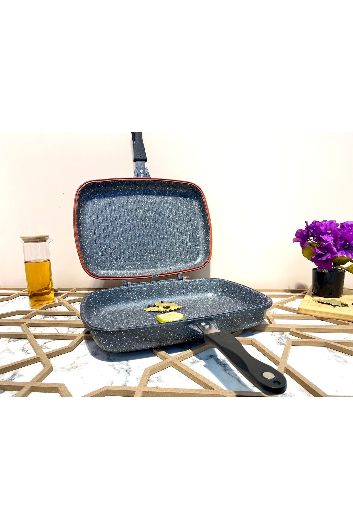Elvira 2 Parça Ayrılabilir Balık Tava Double Grill Pan-gri