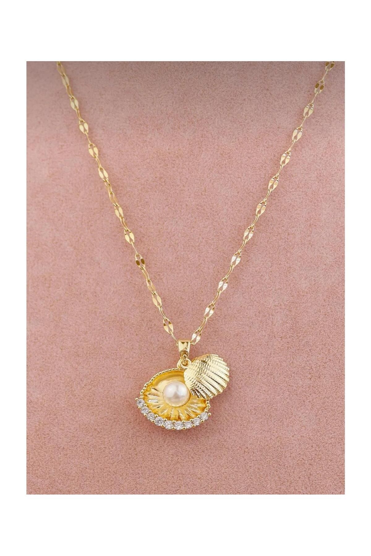 takışka 316L GOLD RENK ÇELİK İSTRİDYE KOLYE