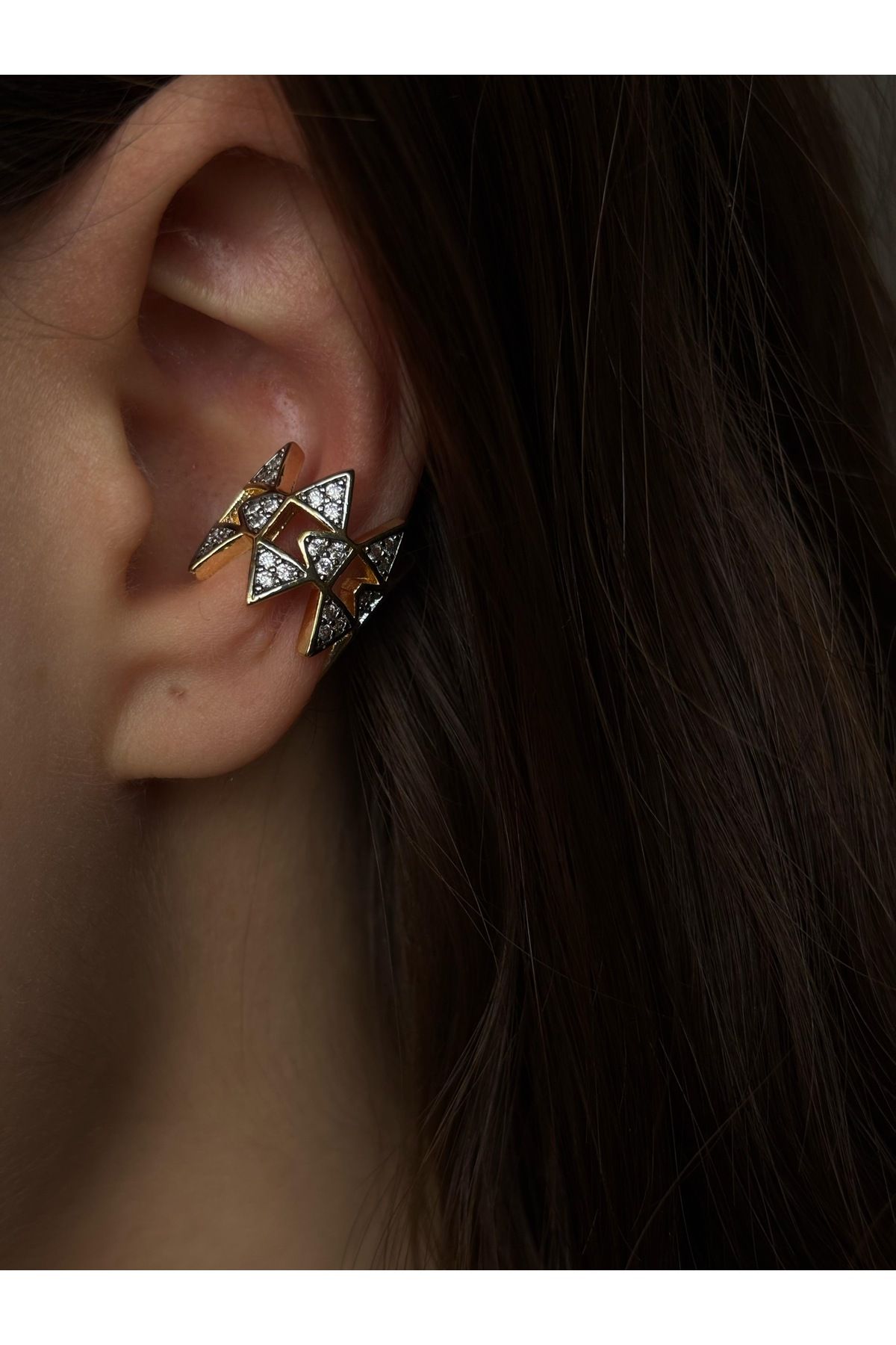mysteriajewelry Zirkon Taş Detaylı Ear Cuff Çelik Küpe