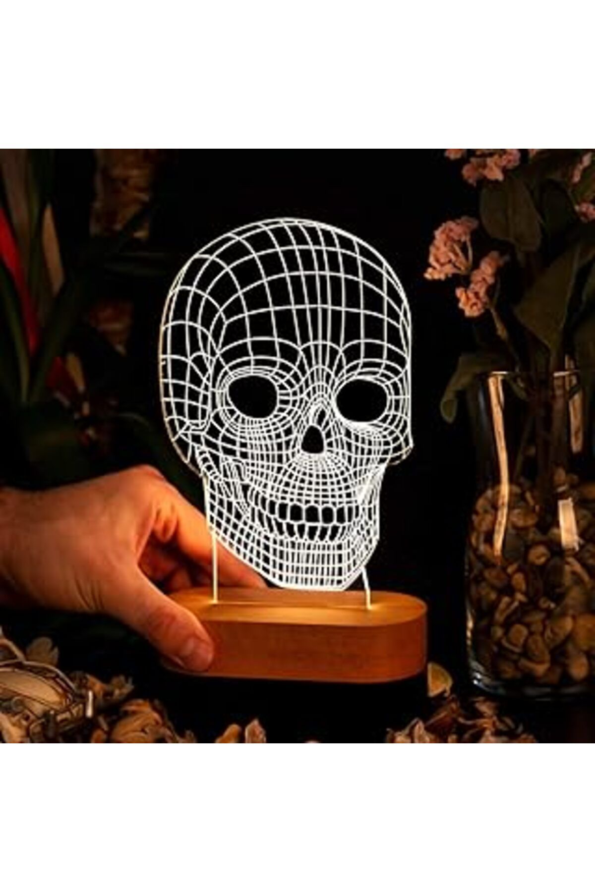 NETWORK ART Kurukafa 3 Boyutlu LED Masa Lambası - USB Bağlantılı Sarı Işık