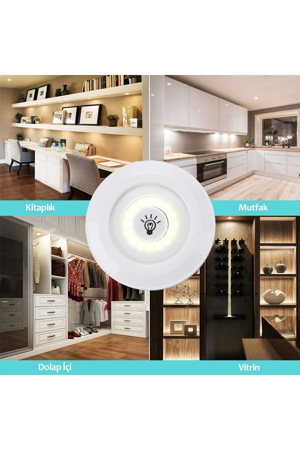 gizmurstore 3&aposlü Uzaktan Kumandalı Pilli Yapışkanlı Kablosuz Led Spot Lambalar (47 - GMS9241-6114