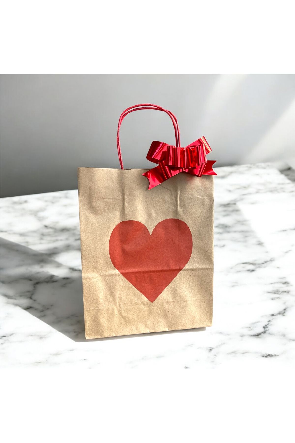 HUR-AY PACK-25 Pcs / ! !!! Small Size! !!!! /Kraft over Heart Printed Paper Bag/Red Twisted Handle / 18X24 cm 2