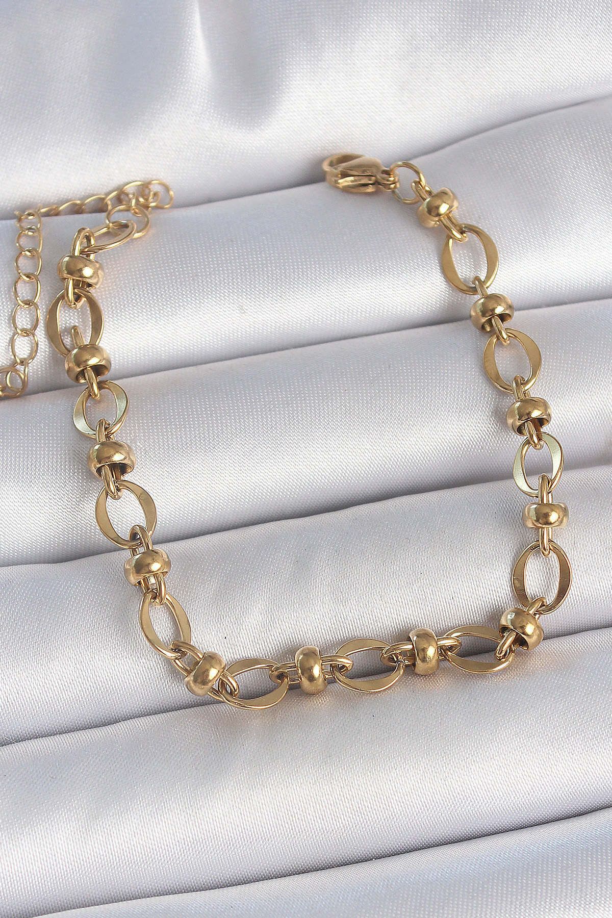 HobiDünyasıElif 316L Çelik Gold Renk Topçuk Halka Zincir Model Kadın Bileklik - Lisinya